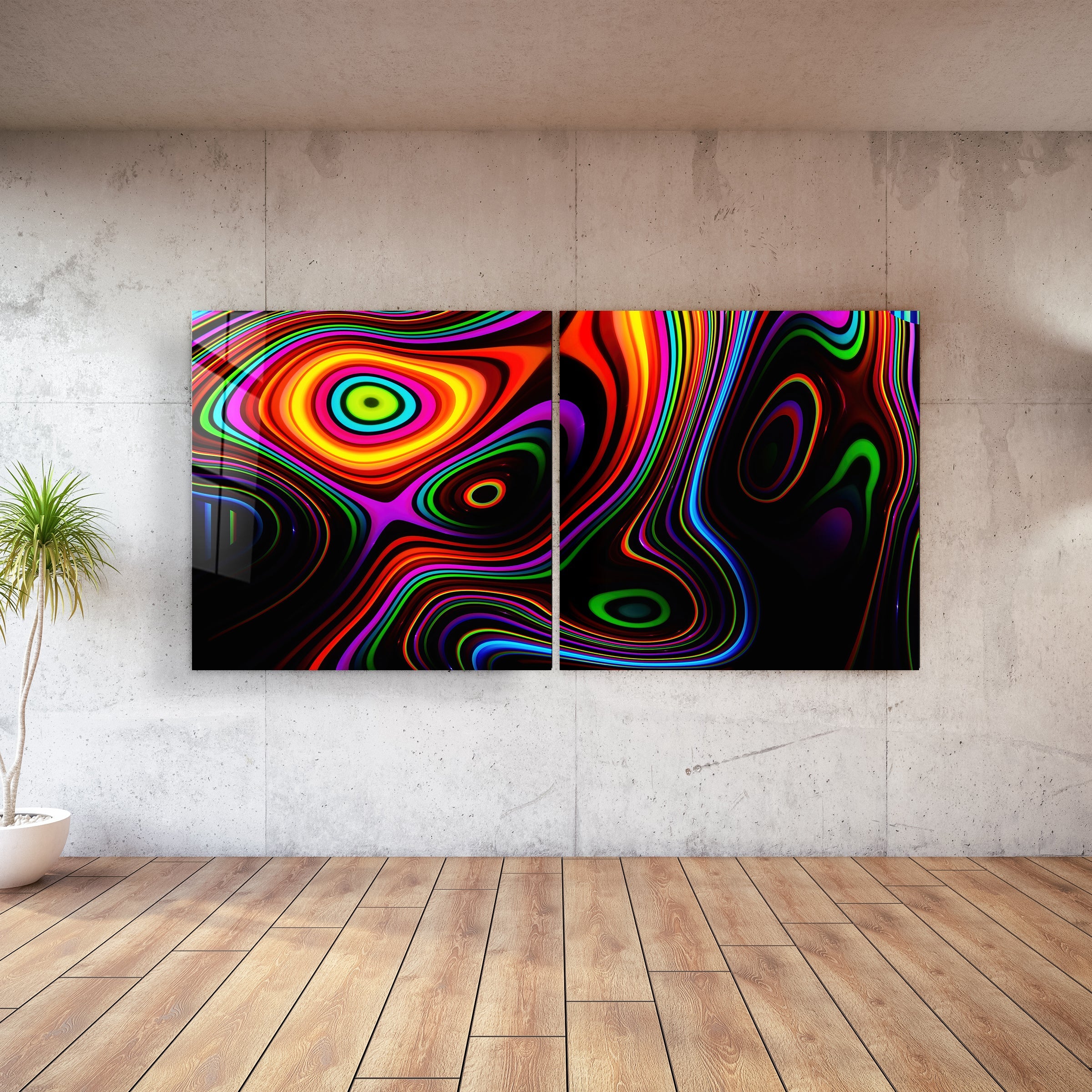 ・"Twisted Rainbow - Duo"・Glass Wall Art