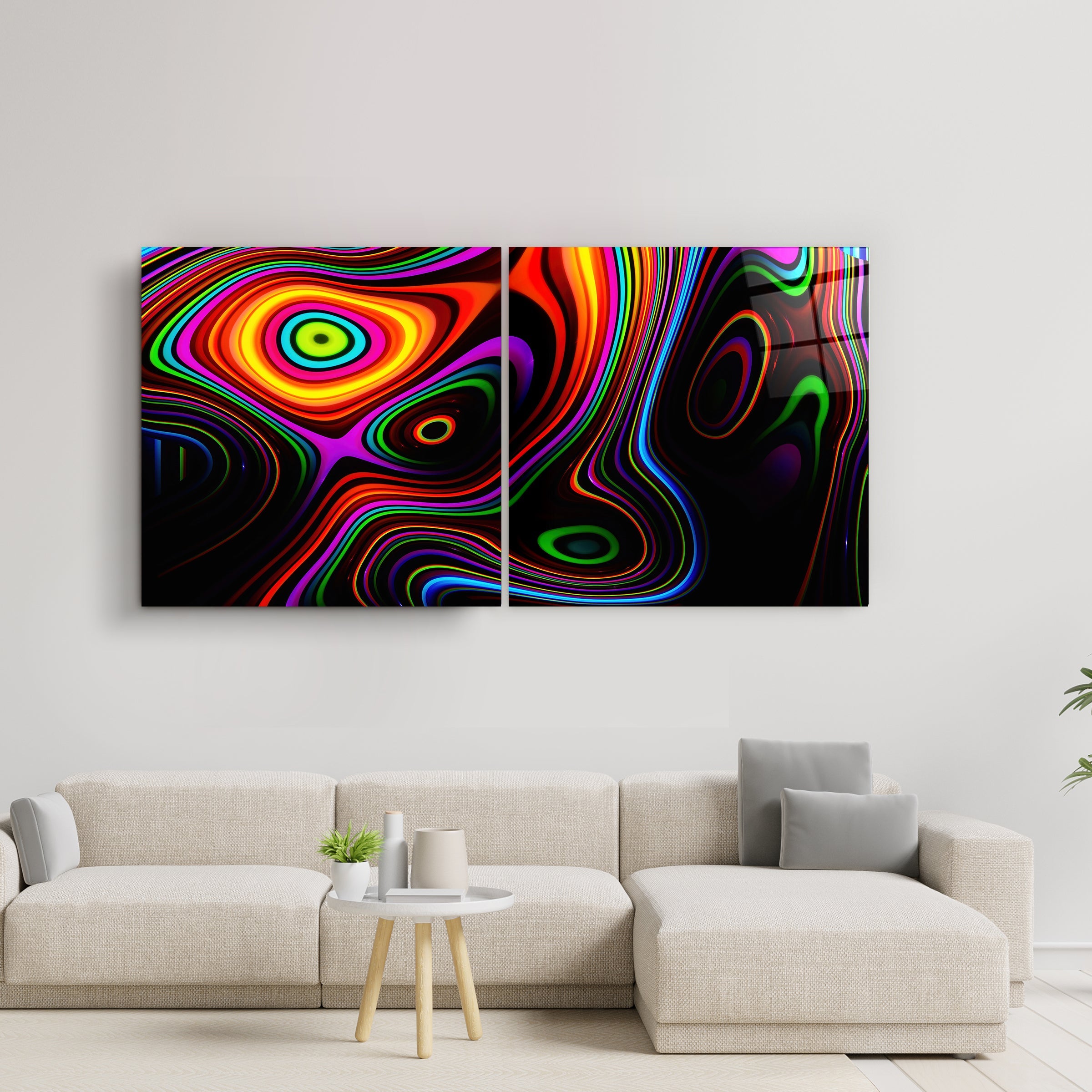 ・"Twisted Rainbow - Duo"・Glass Wall Art