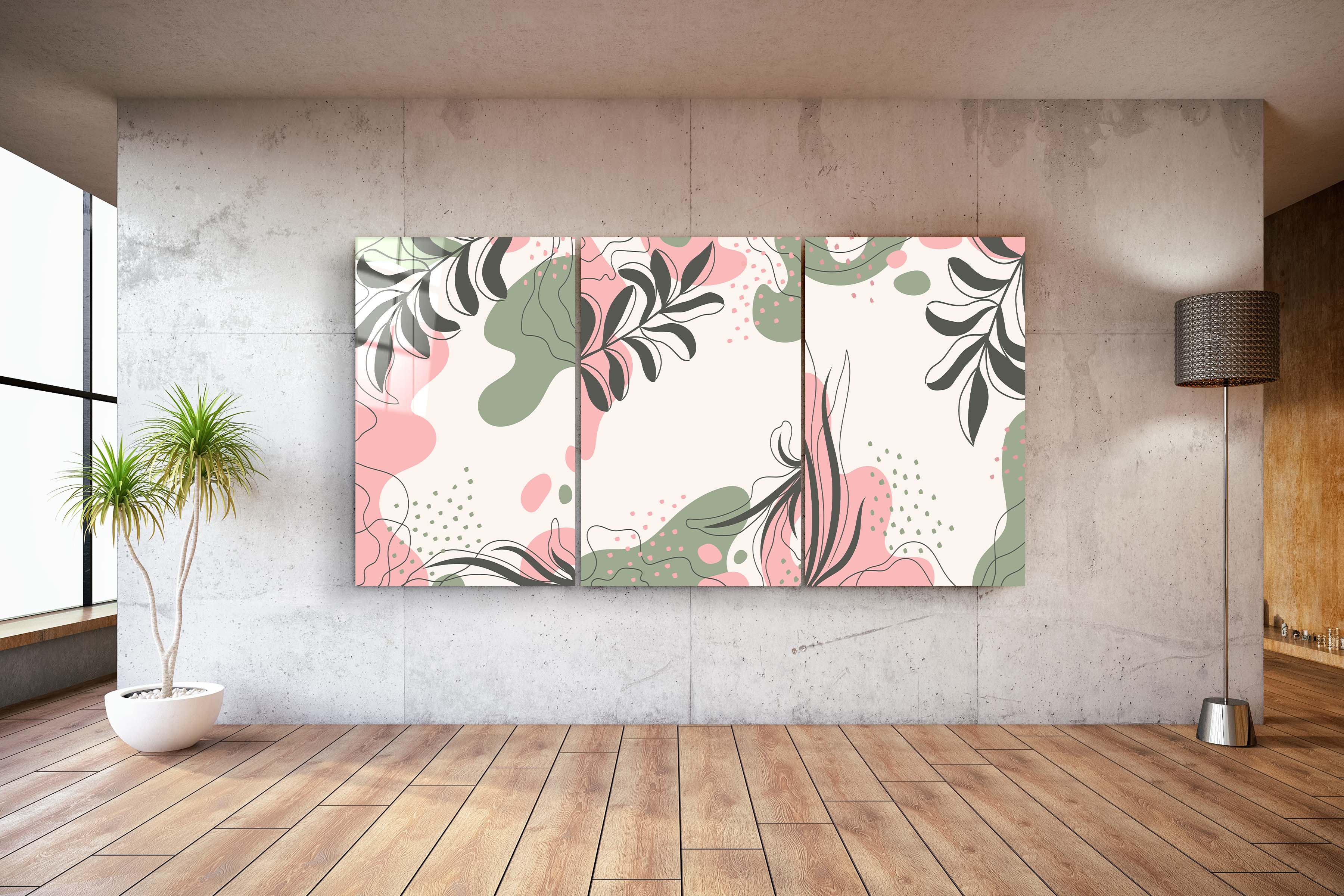 ・"Feuilles Pastel - Trio"・Décoration murale en verre