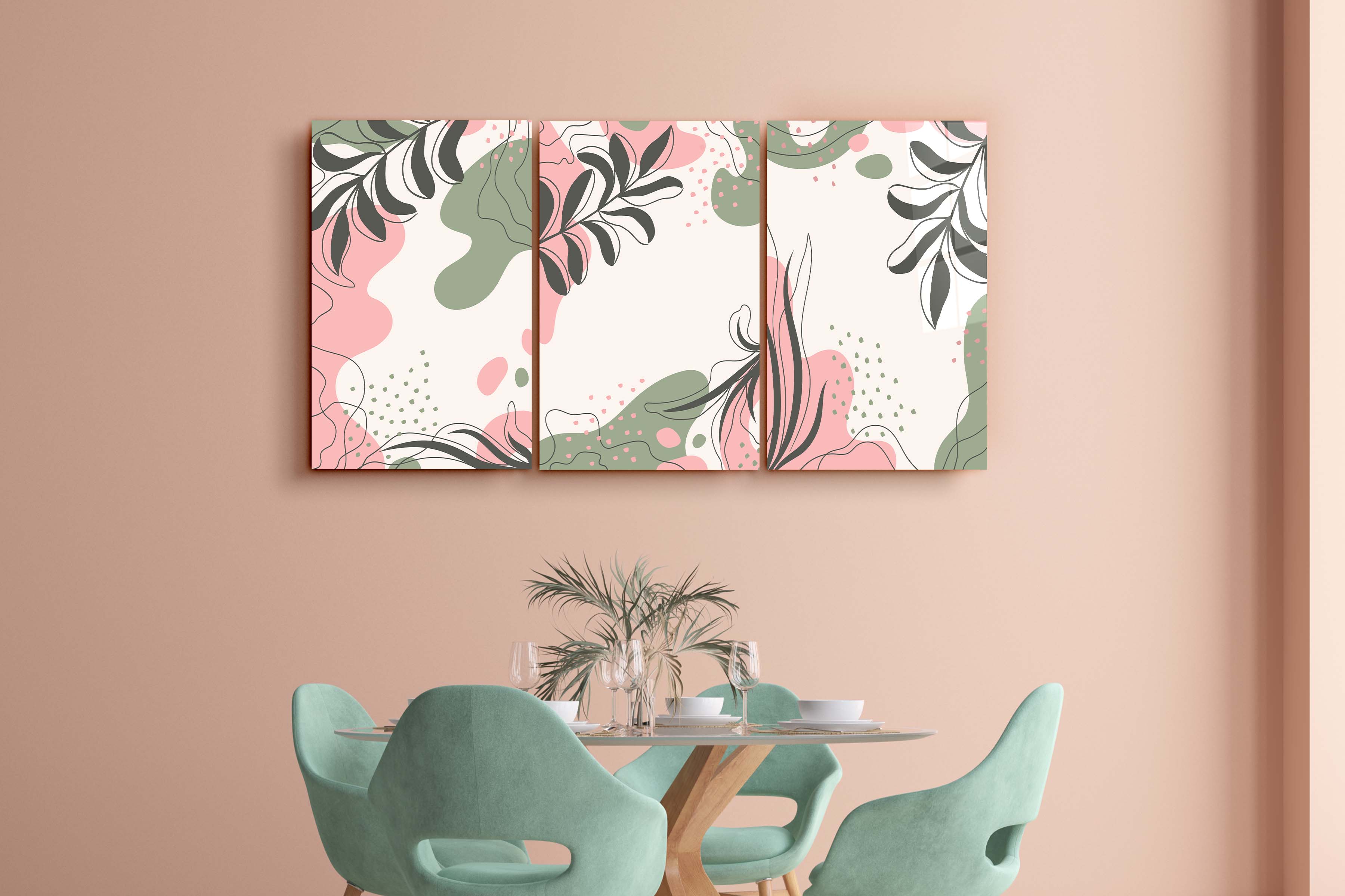 ・"Feuilles Pastel - Trio"・Décoration murale en verre