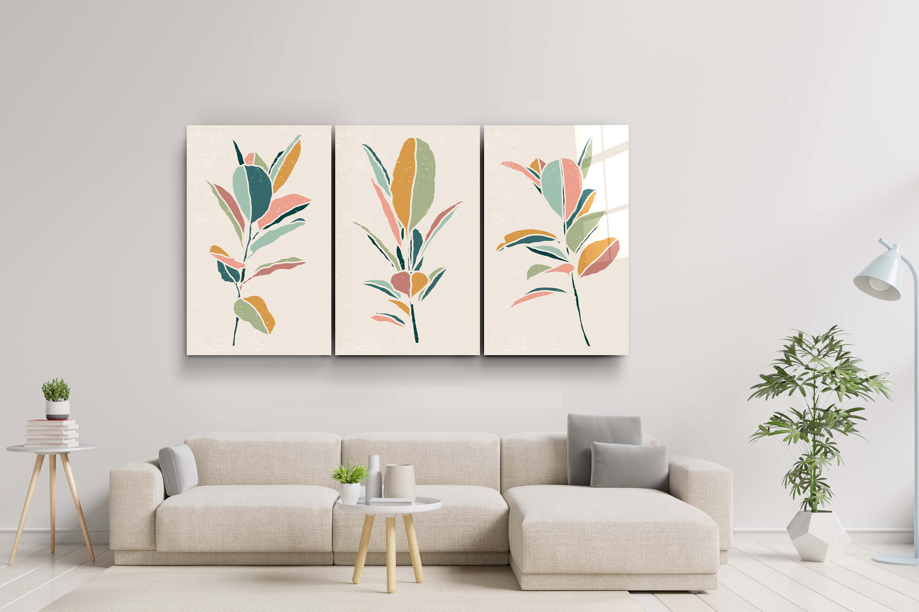 ・"Colors on Branches - Trio"・Glass Wall Art