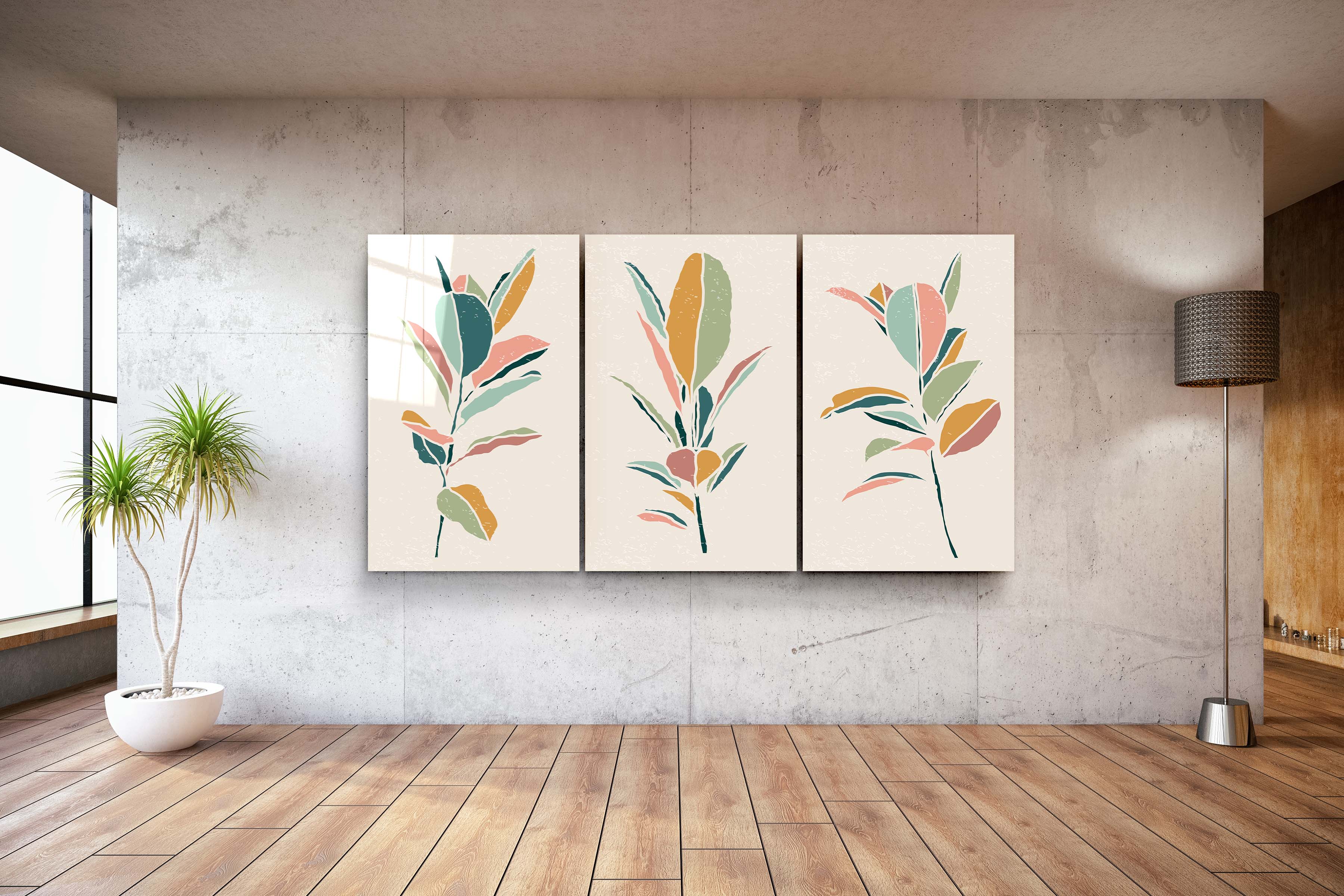 ・"Colors on Branches - Trio"・Glass Wall Art