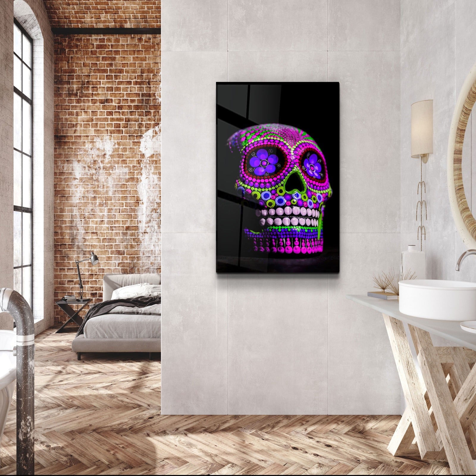 ・"Sugar Skull -Mexican Skull V1"・Designers Collection Glass Wall Art
