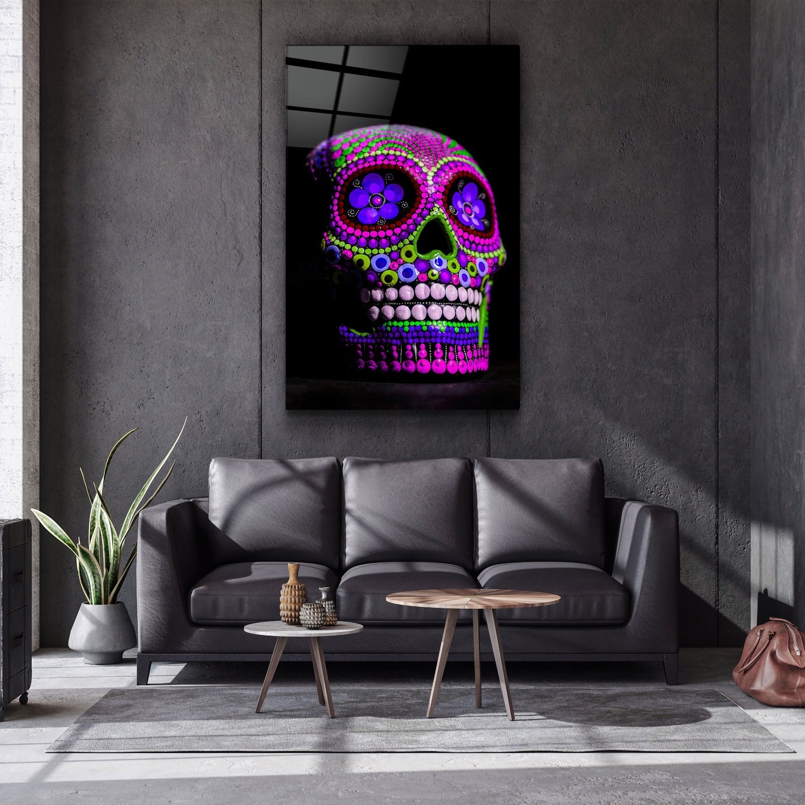 ・"Sugar Skull -Mexican Skull V1"・Designers Collection Glass Wall Art