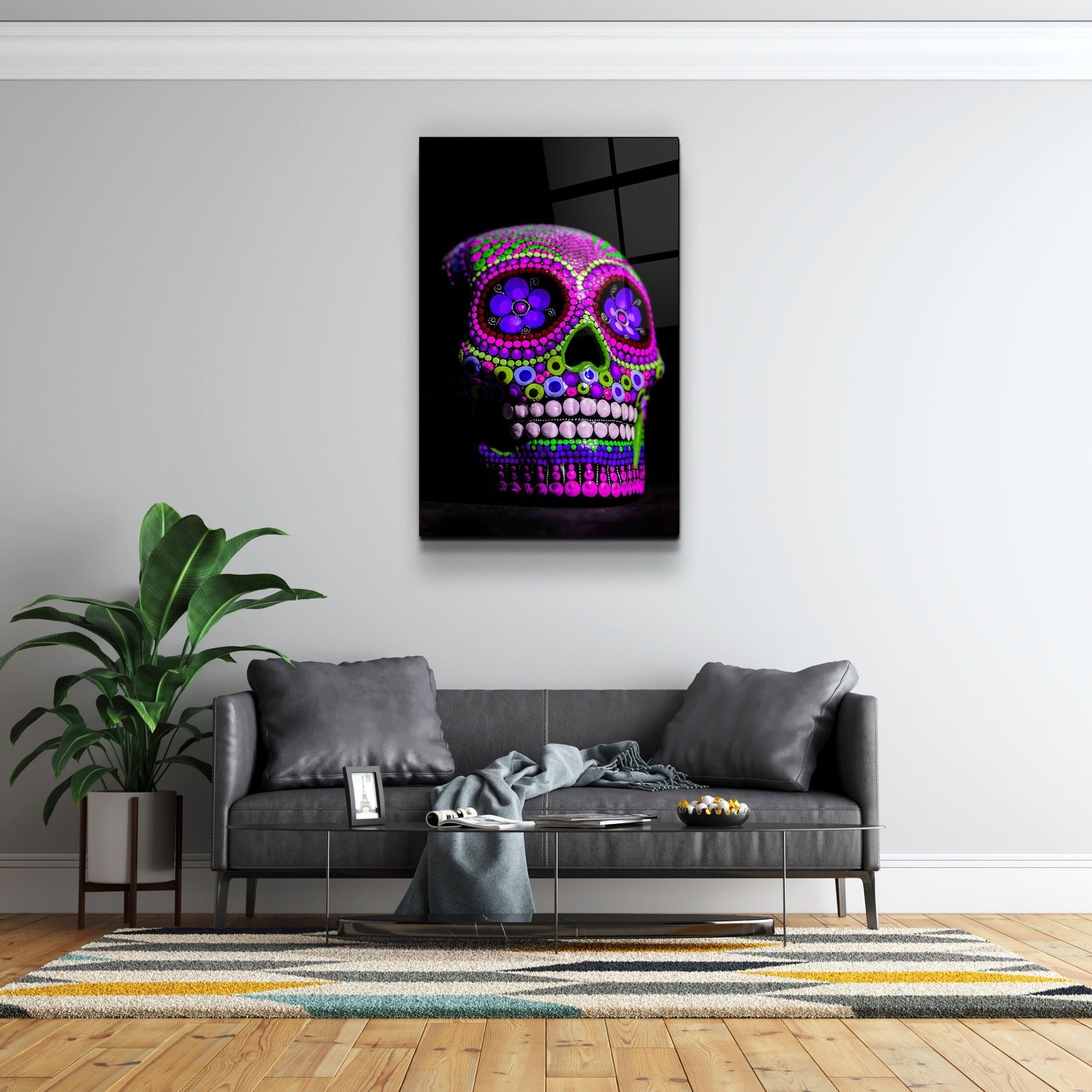 ・"Sugar Skull -Mexican Skull V1"・Designers Collection Glass Wall Art