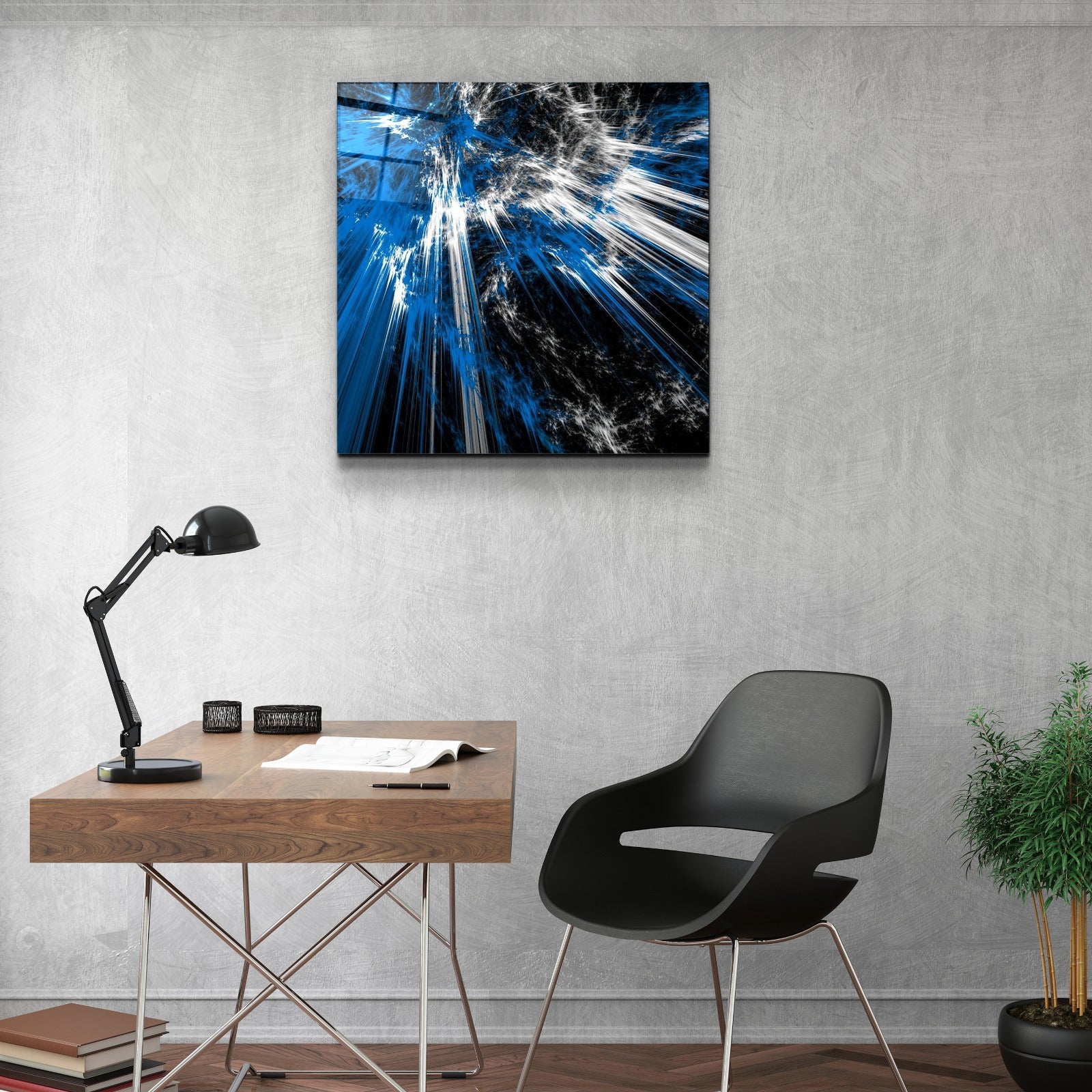 ・« Explosion bleue »・Art mural en verre