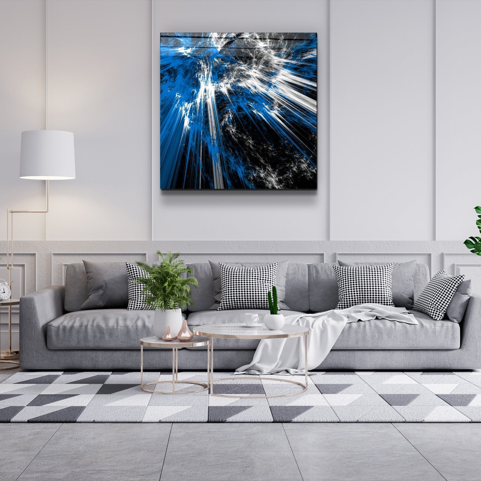 ・« Explosion bleue »・Art mural en verre