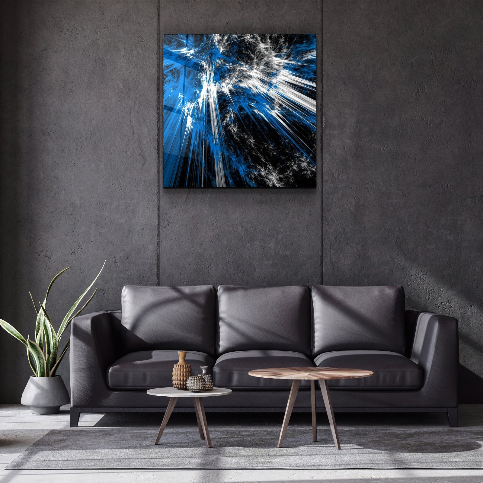 ・« Explosion bleue »・Art mural en verre