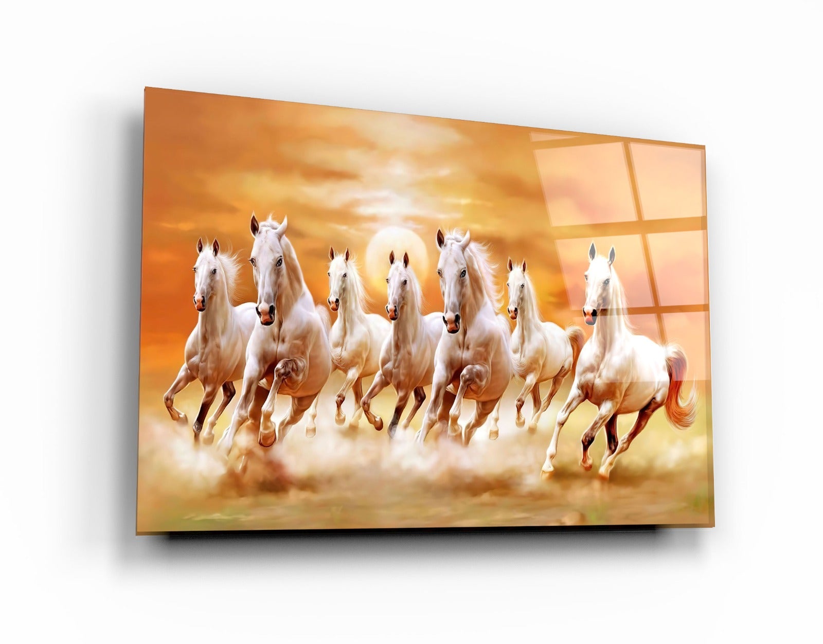 ・"Lucky 7 Runing Horses"・Glass Wall Art