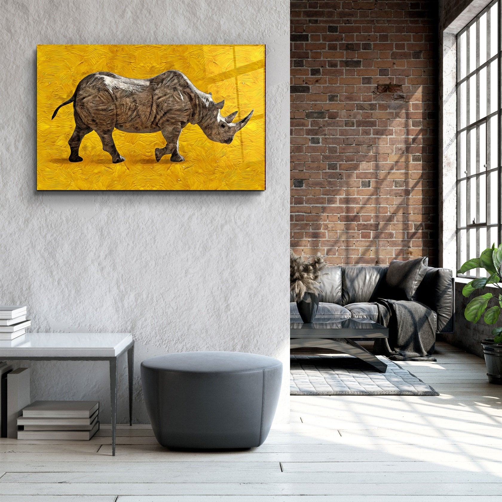 ・« Rhinocéros abstrait »・Art mural en verre