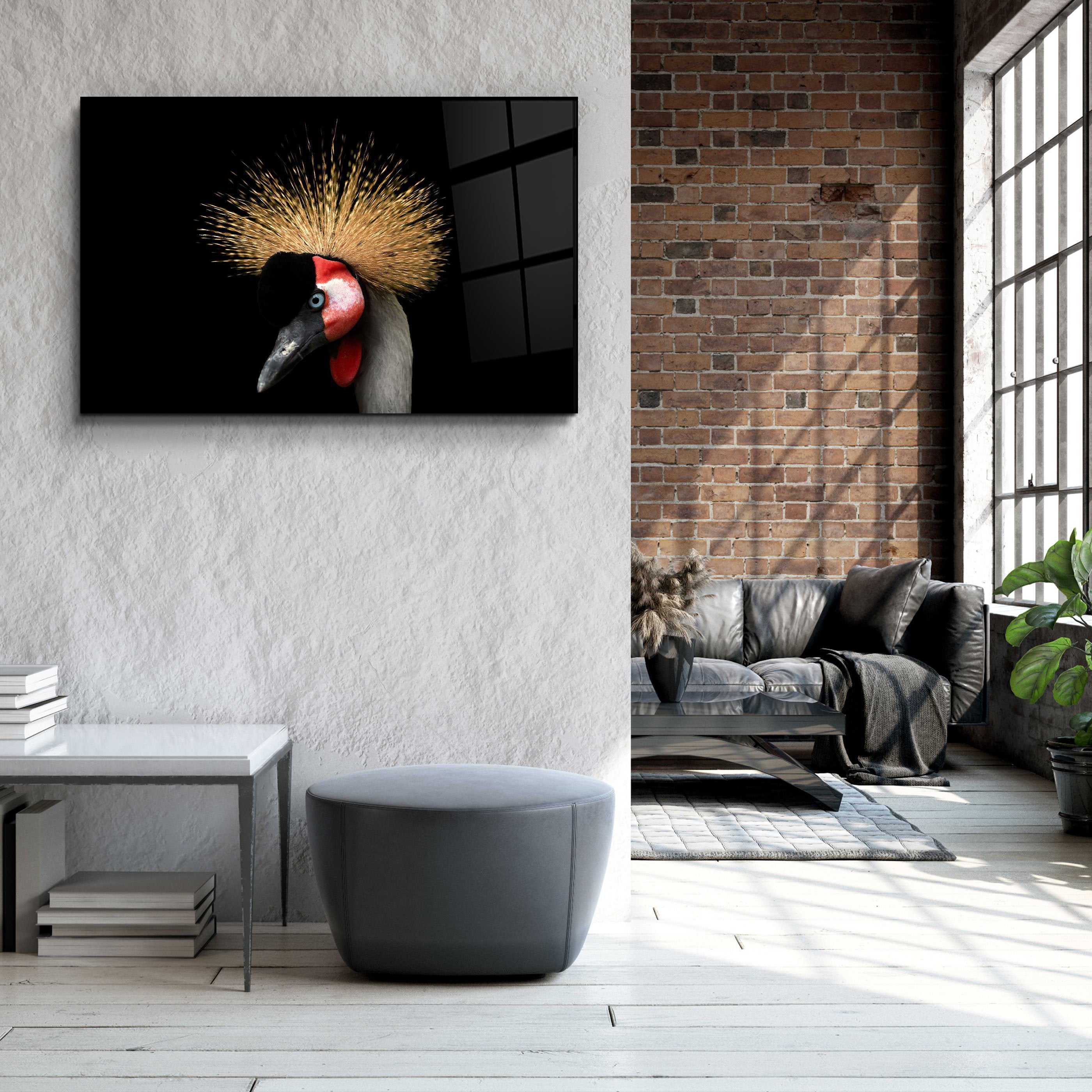 ・"Crowned Crane"・Glass Wall Art