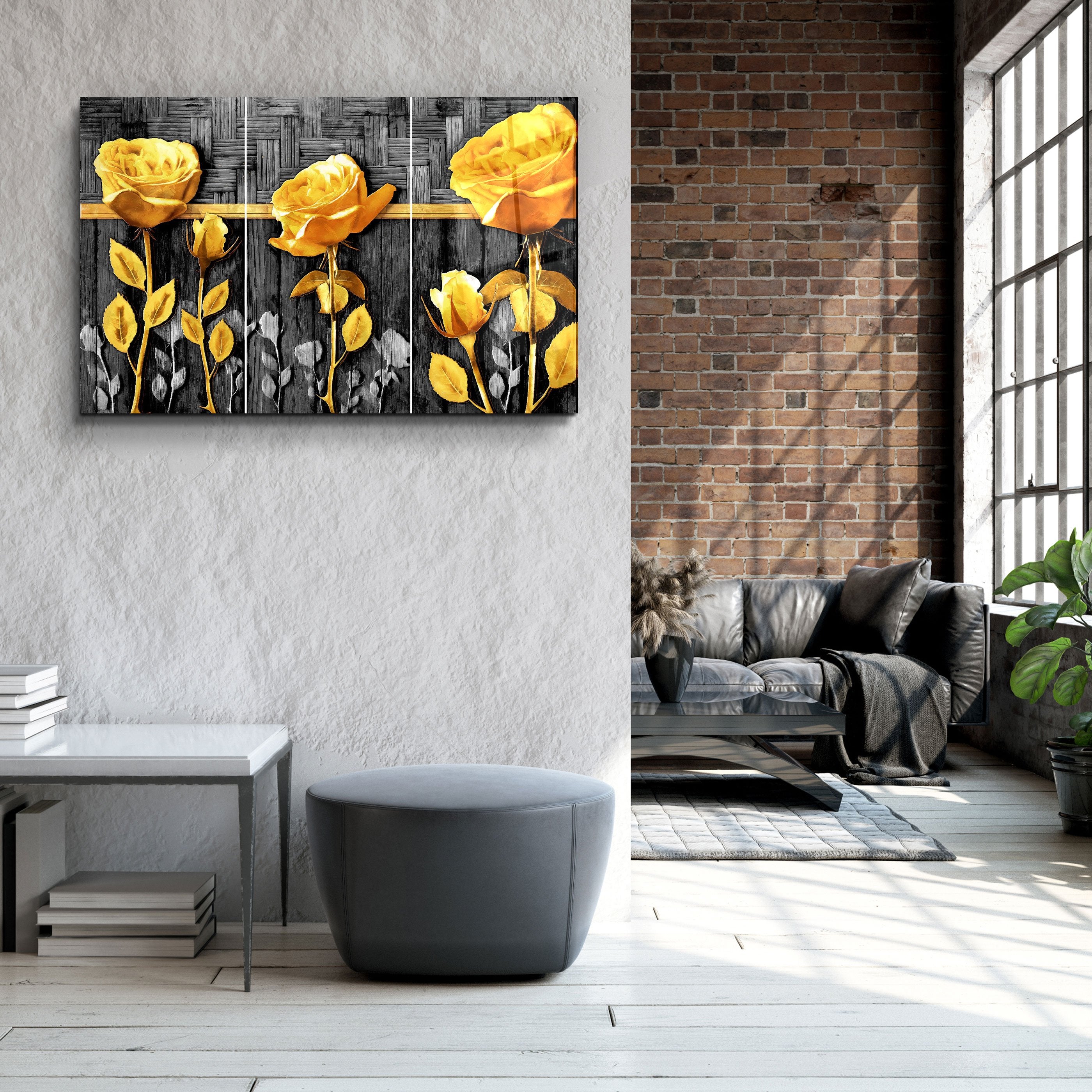 ・"Yellow Flowers"・Glass Wall Art