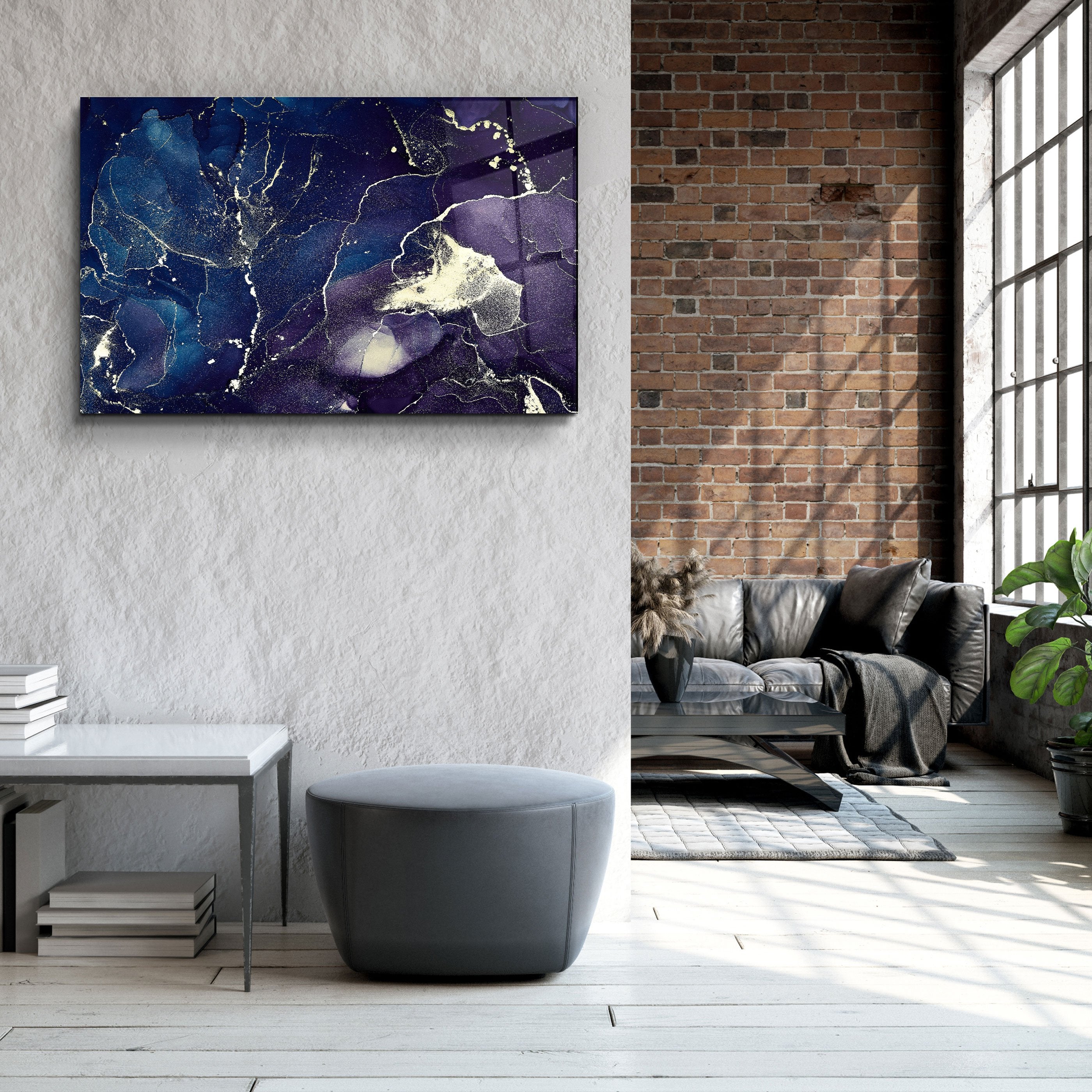 ・« Motif de vagues bleu foncé V2 »・Art mural en verre