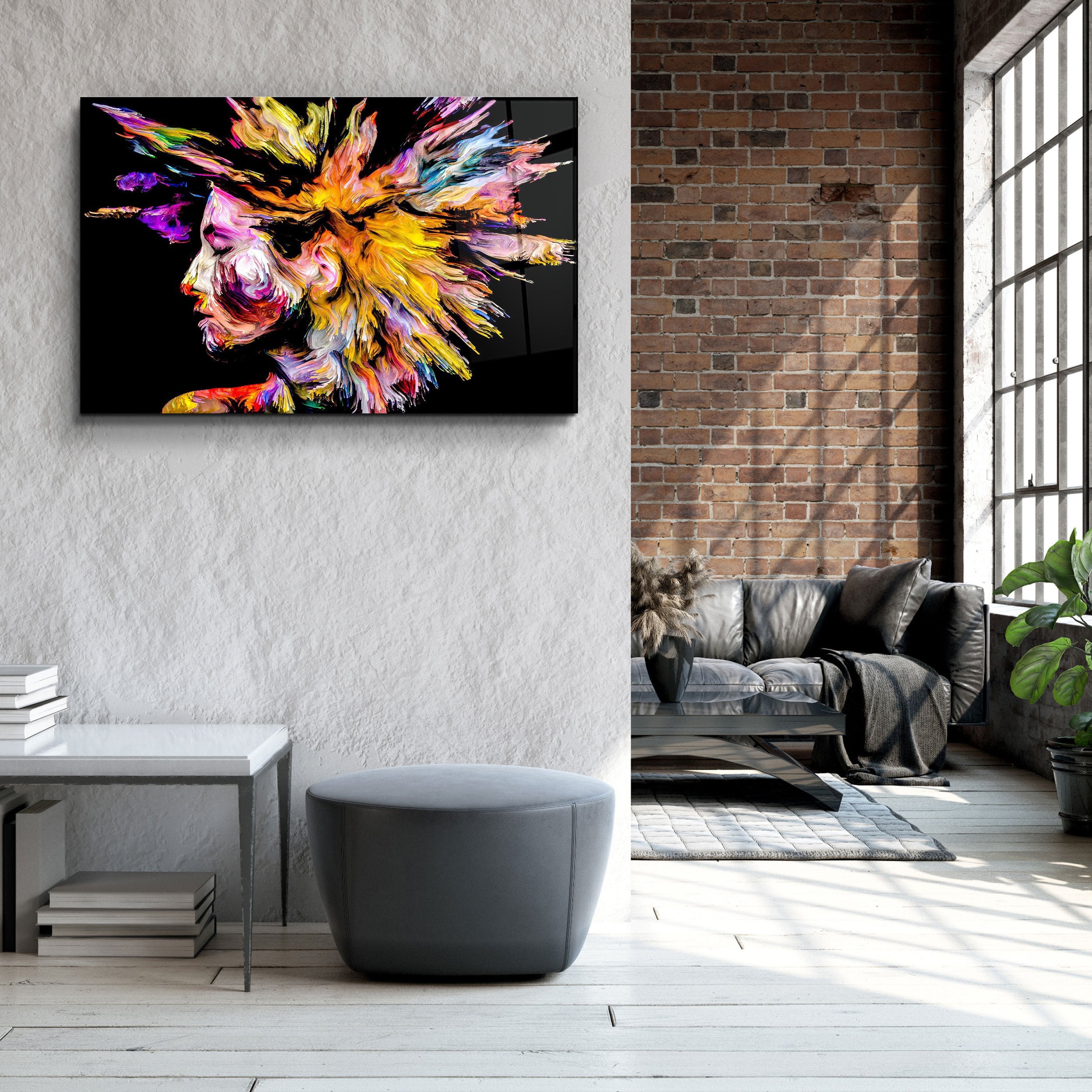 ・"Abstract Colorful Woman Portrait V1"・Glass Wall Art