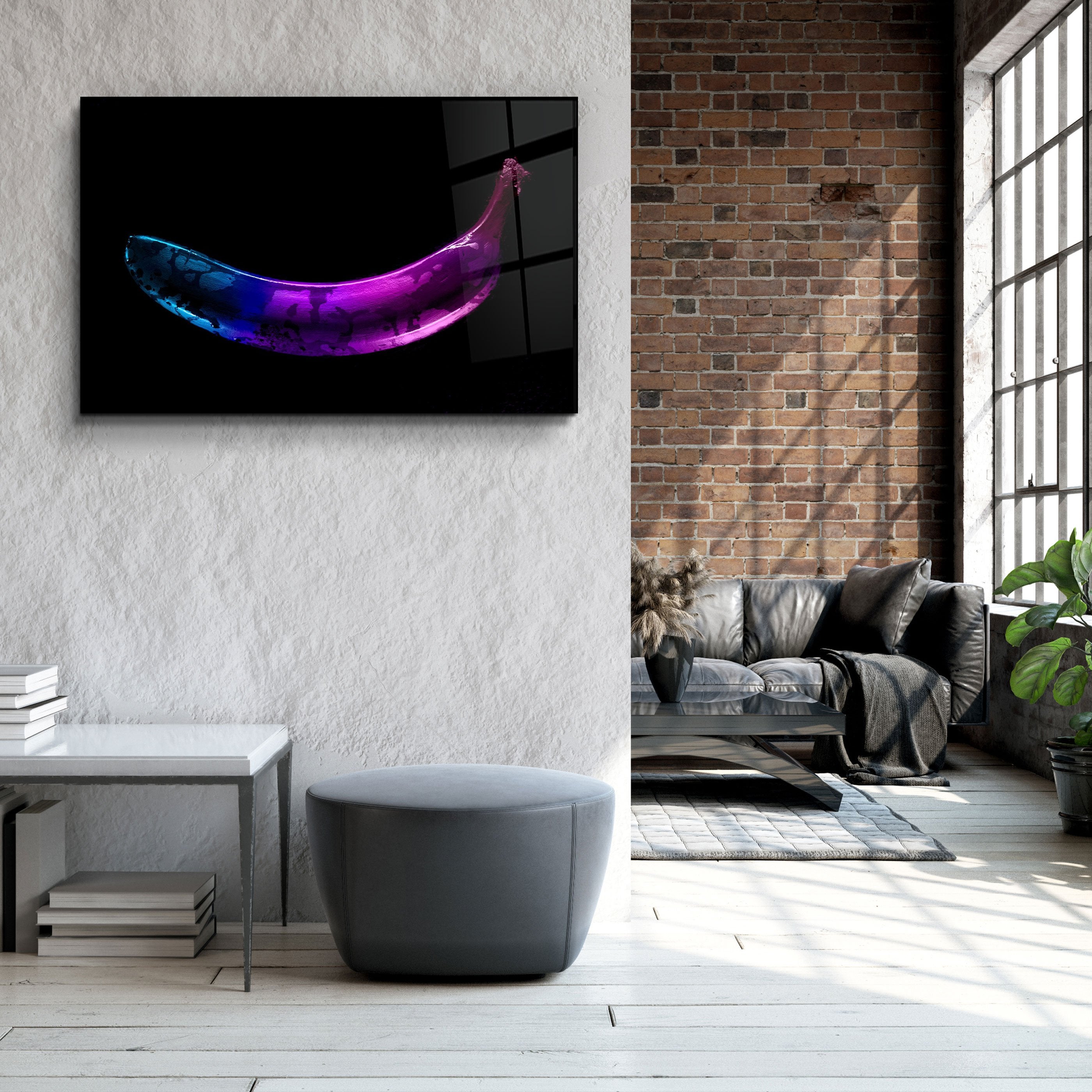 ・"Abstract Blue and Purple Banana"・Glass Wall Art