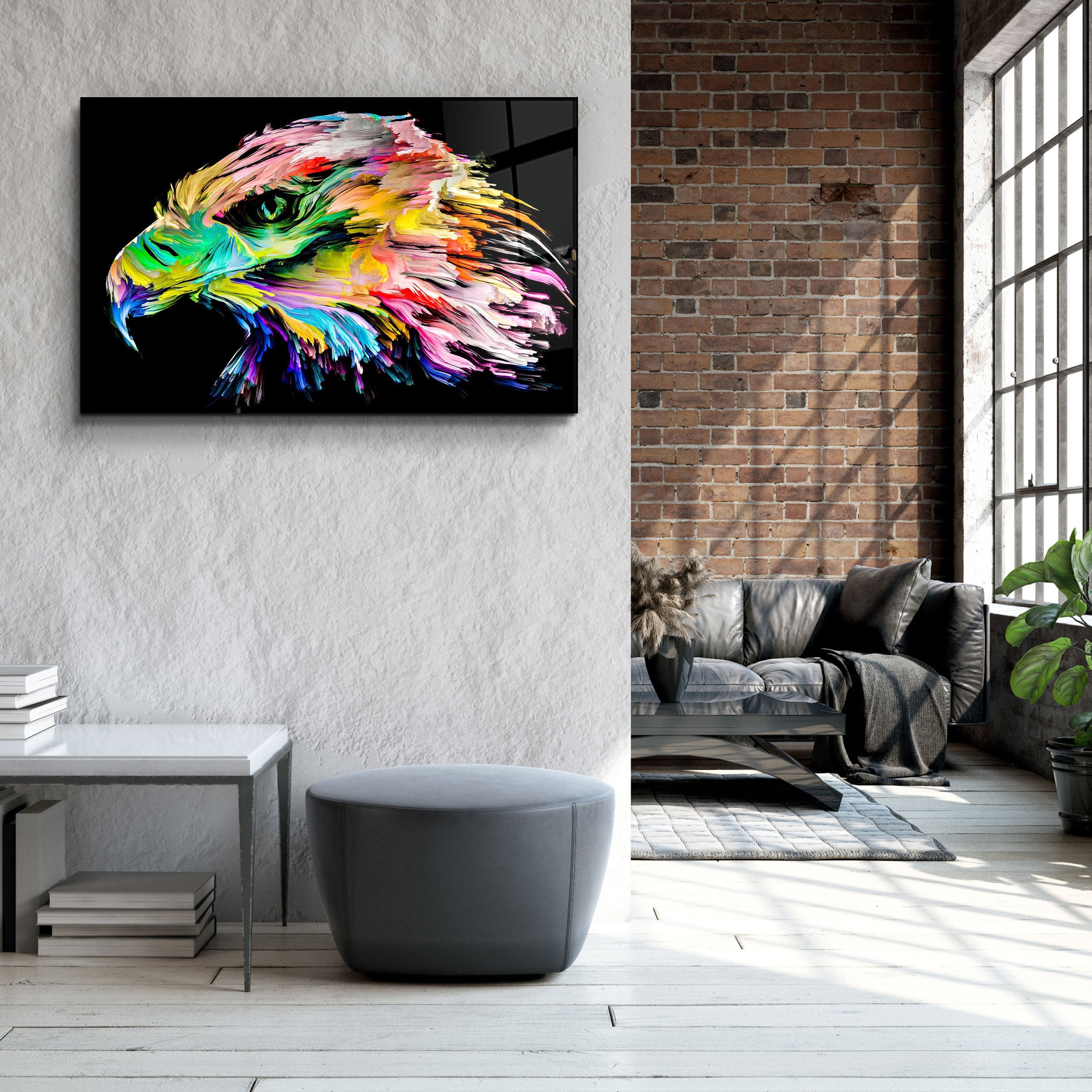 ・"Abstract Colorful Eagle"・Glass Wall Art