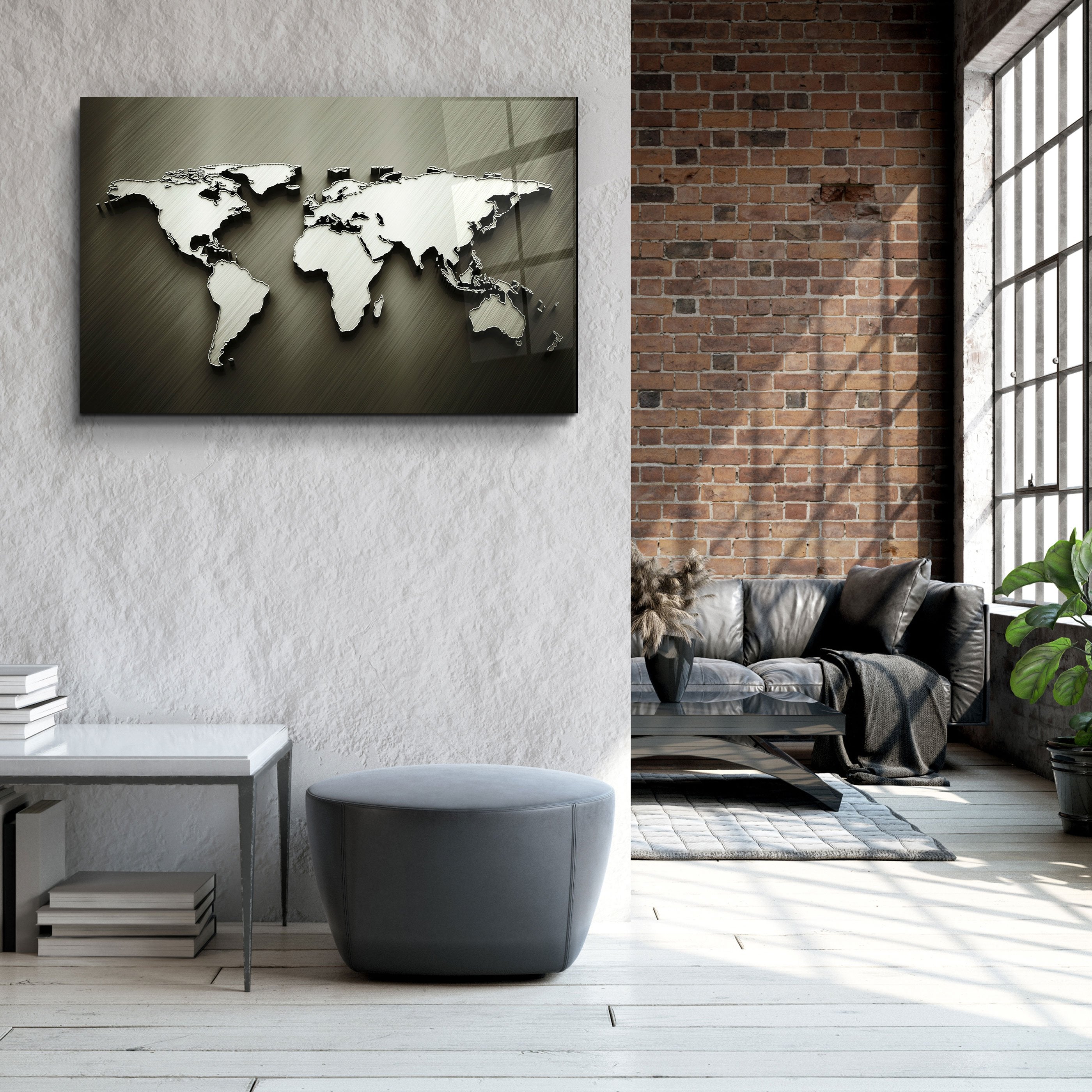 ・"Metallic World Map"・Glass Wall Art