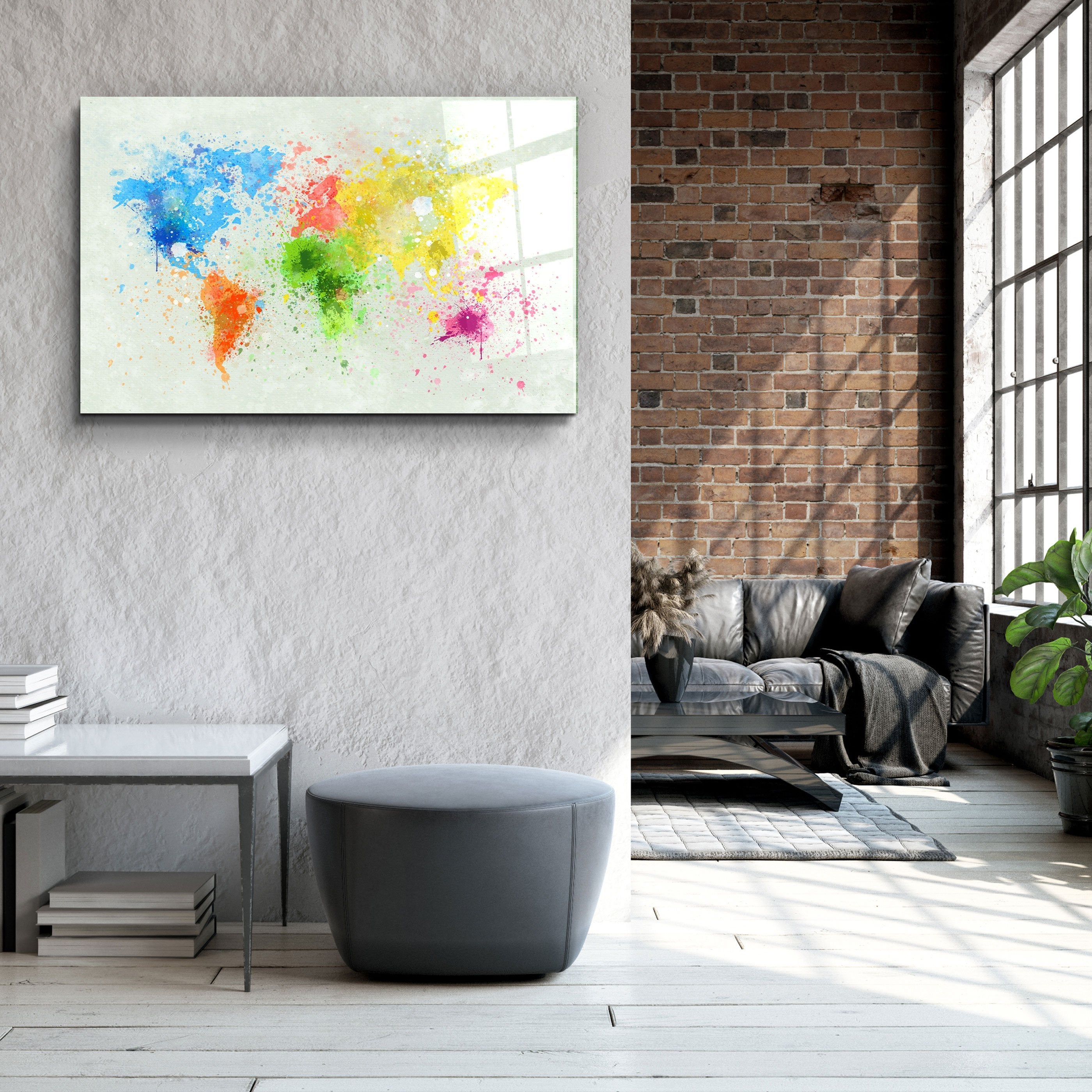 ・"Rainbow World Map"・Glass Wall Art