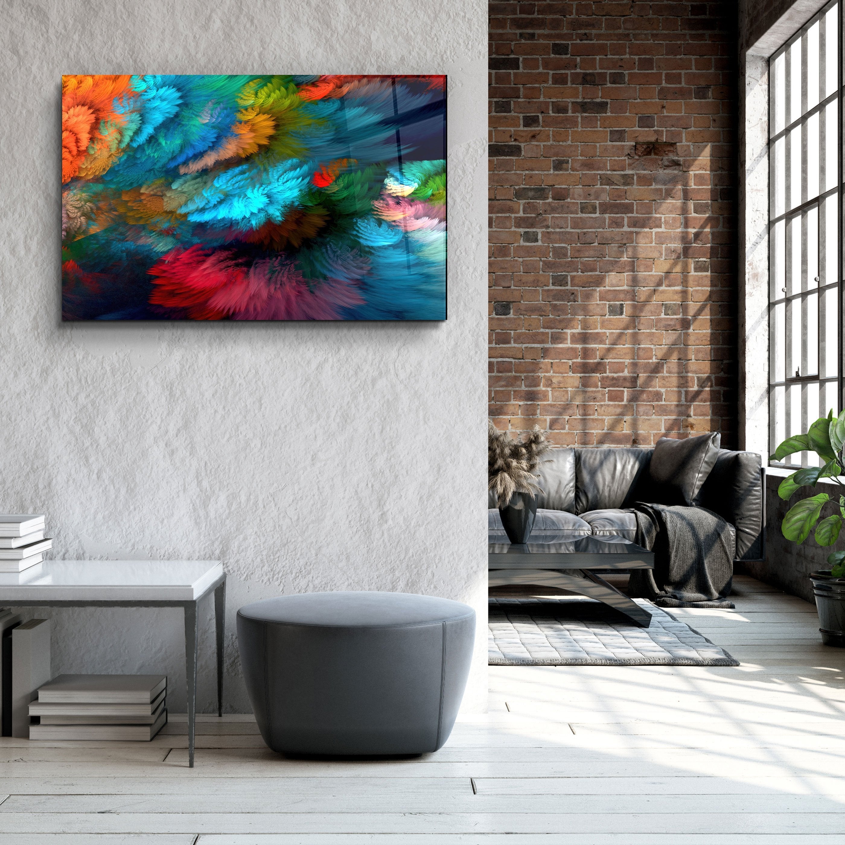 ・"Colorful Plumes"・Glass Wall Art