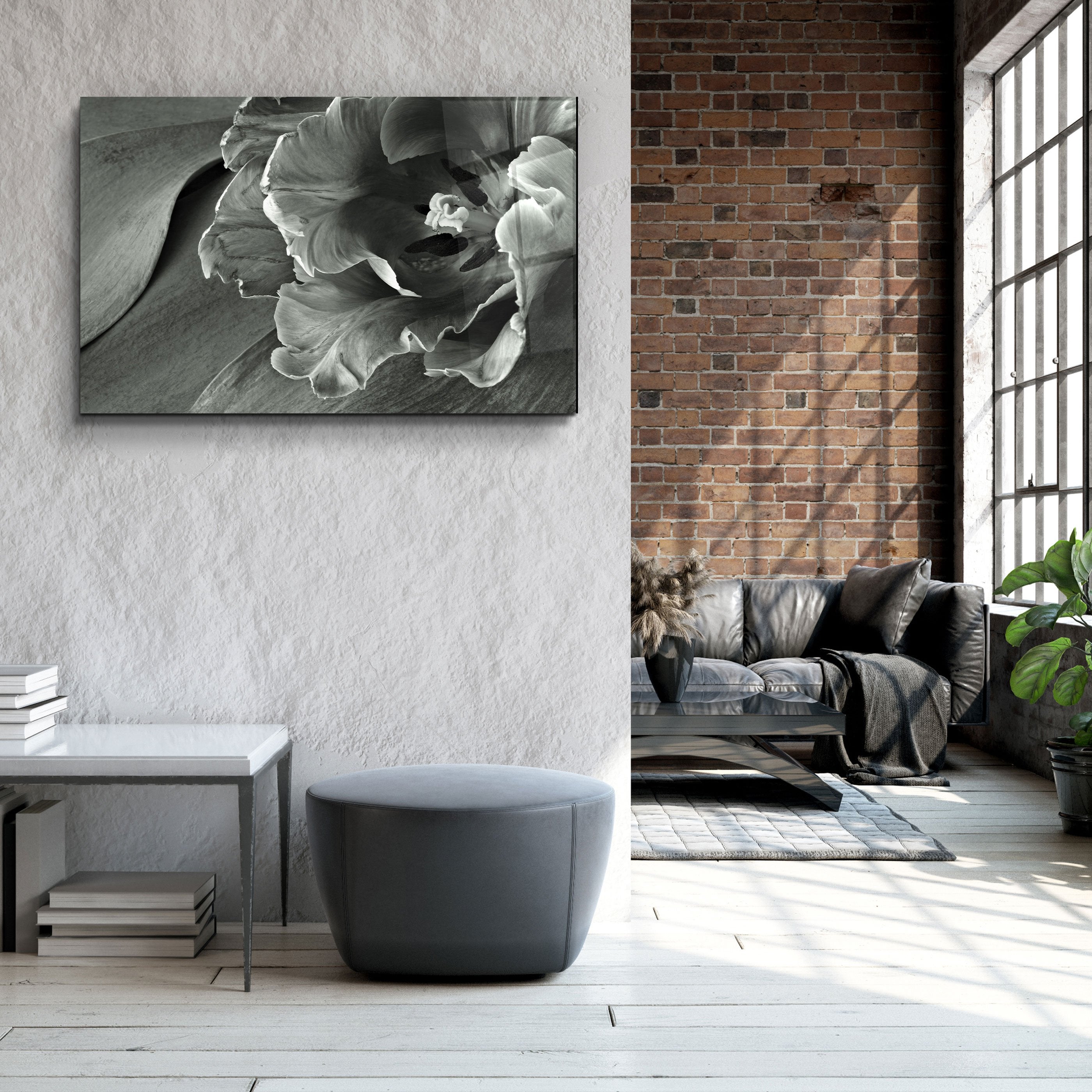 ・"White&Gray Flower"・Glass Wall Art