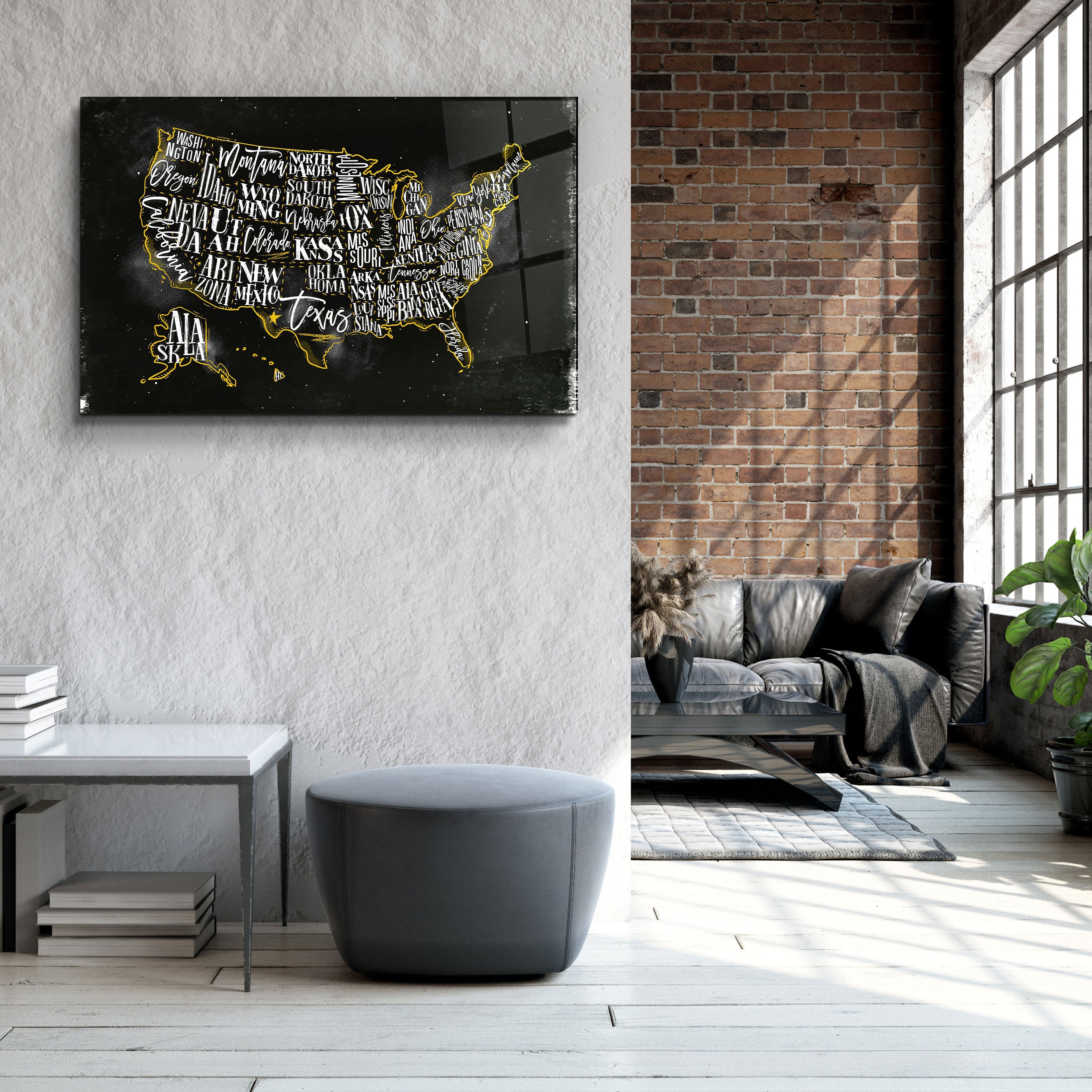 ・"The US States"・Glass Wall Art