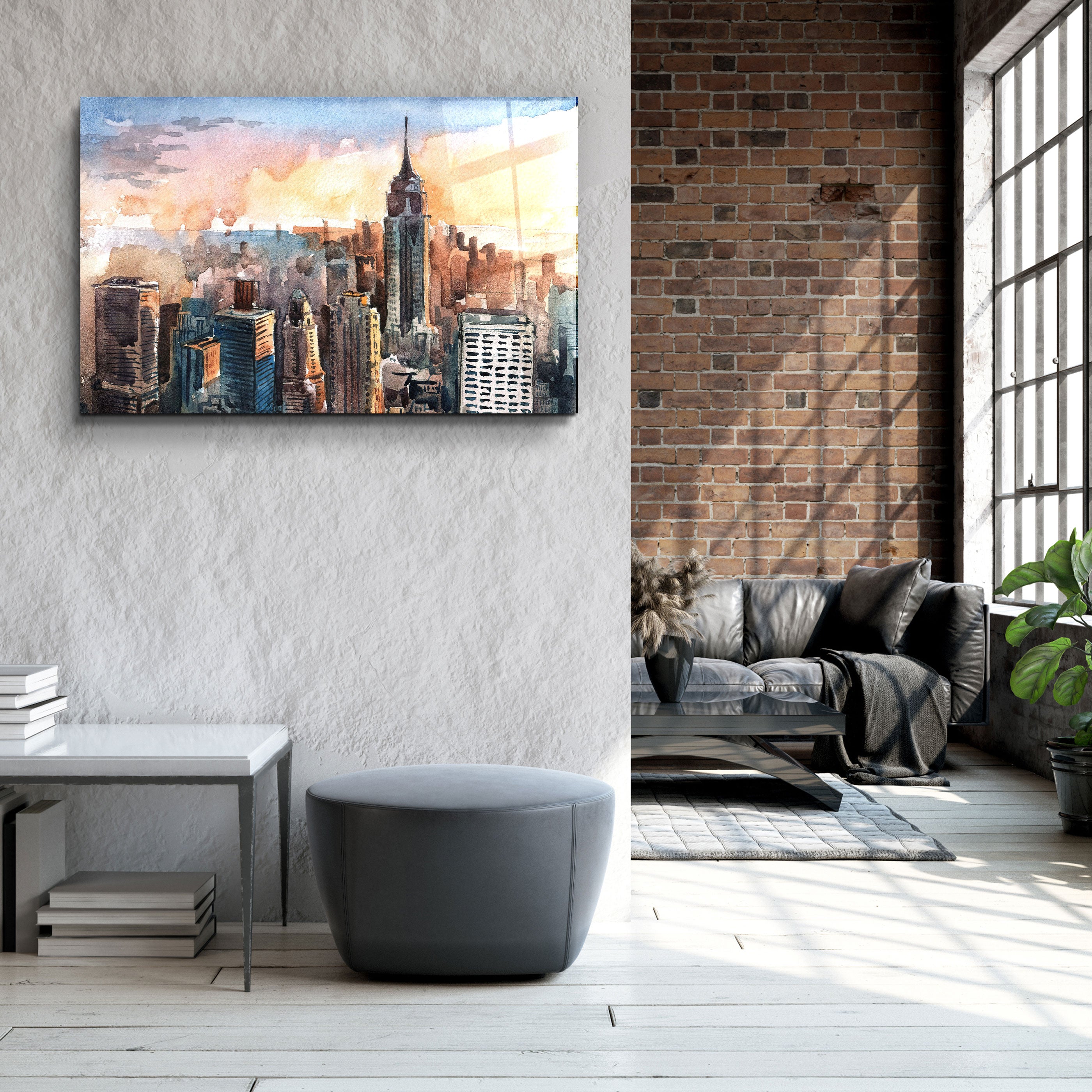 ・"New York Watercolor Painting"・Glass Wall Art