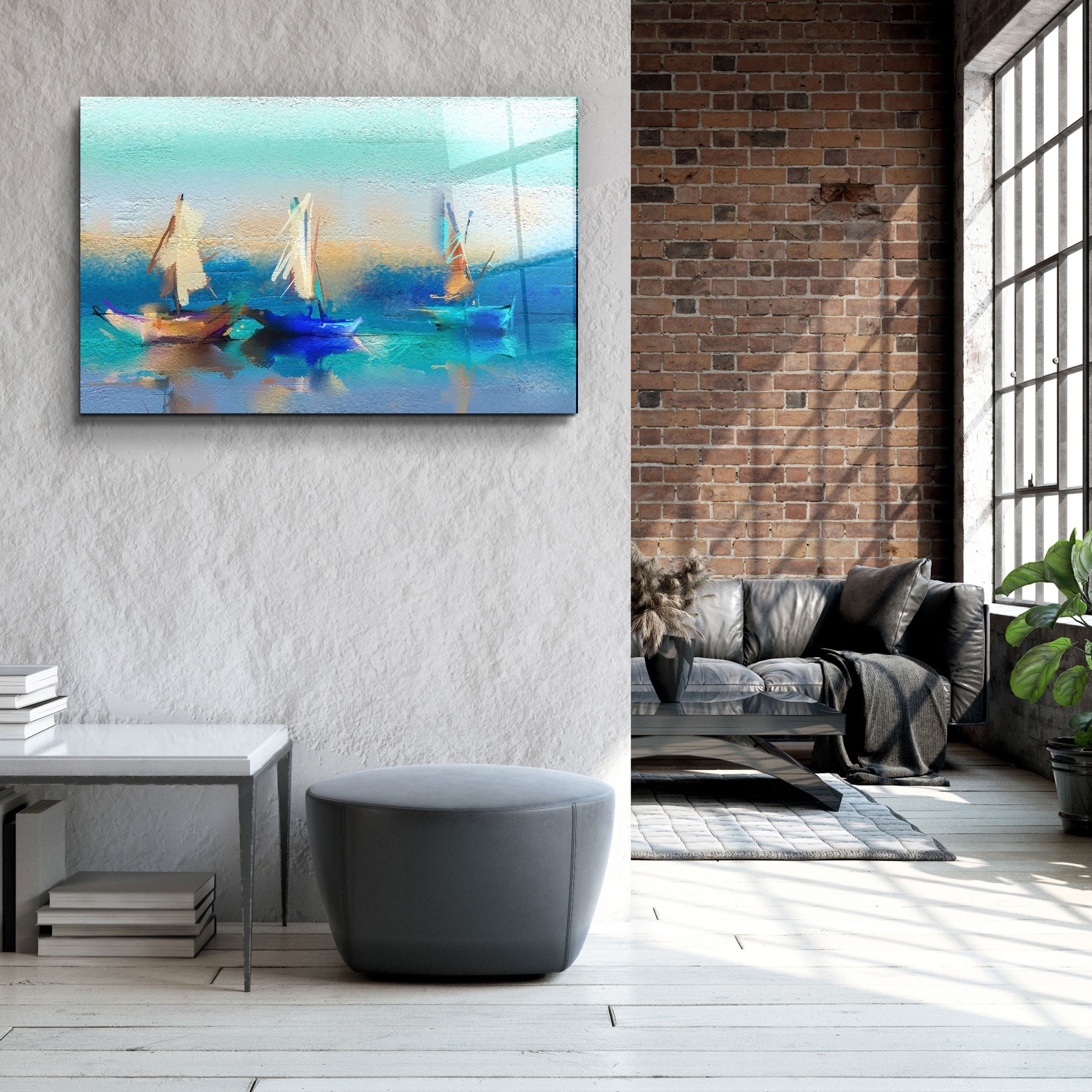 ・"Abstract Boats Art"・Glass Wall Art