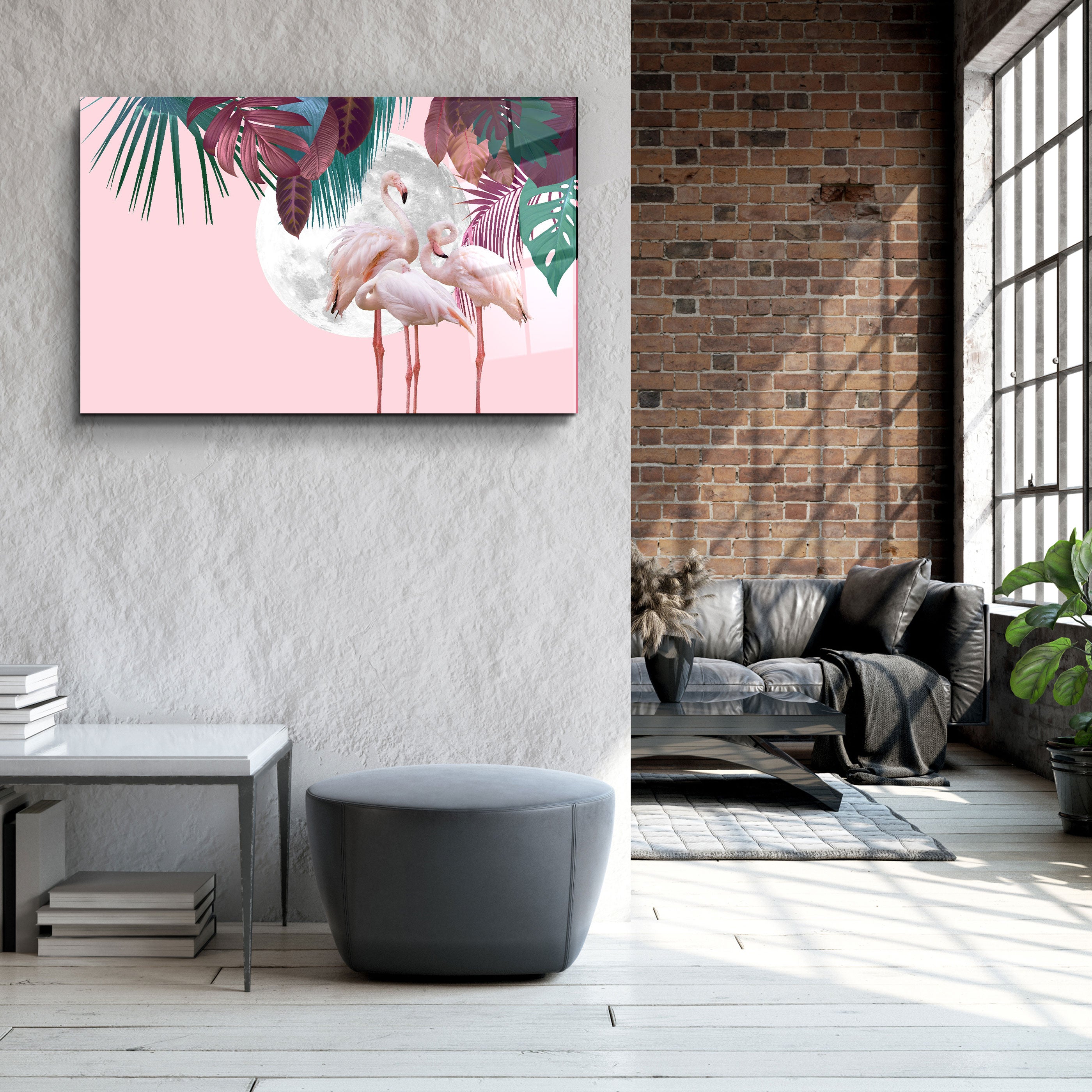 ・« Flamant rose »・Art mural en verre