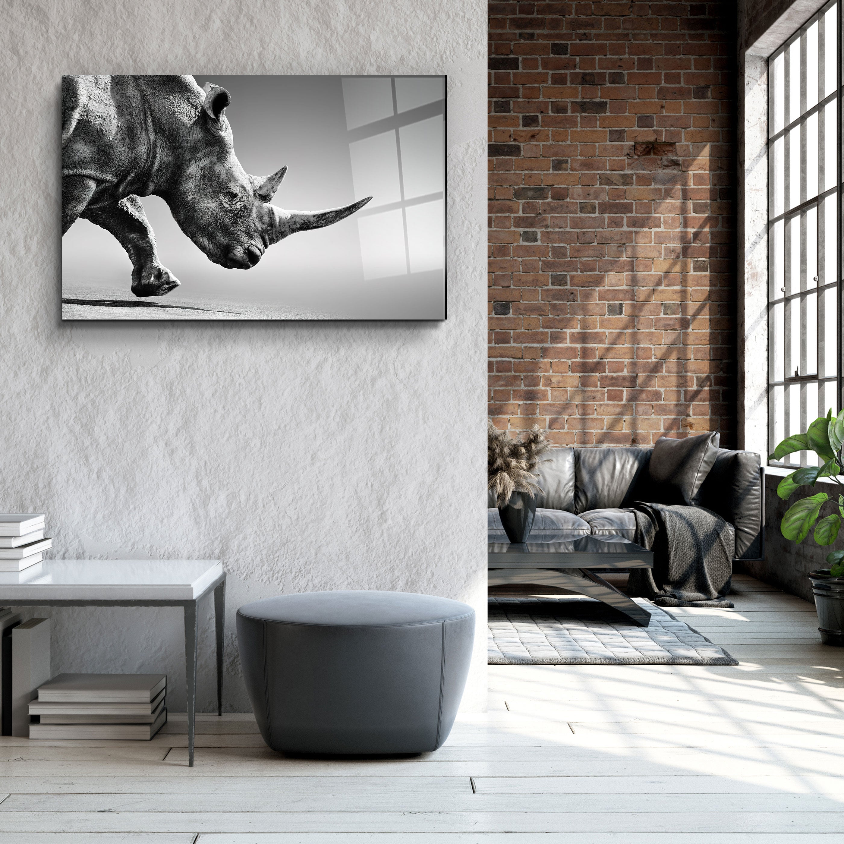 ・"Black Rhinoceros"・Glass Wall Art