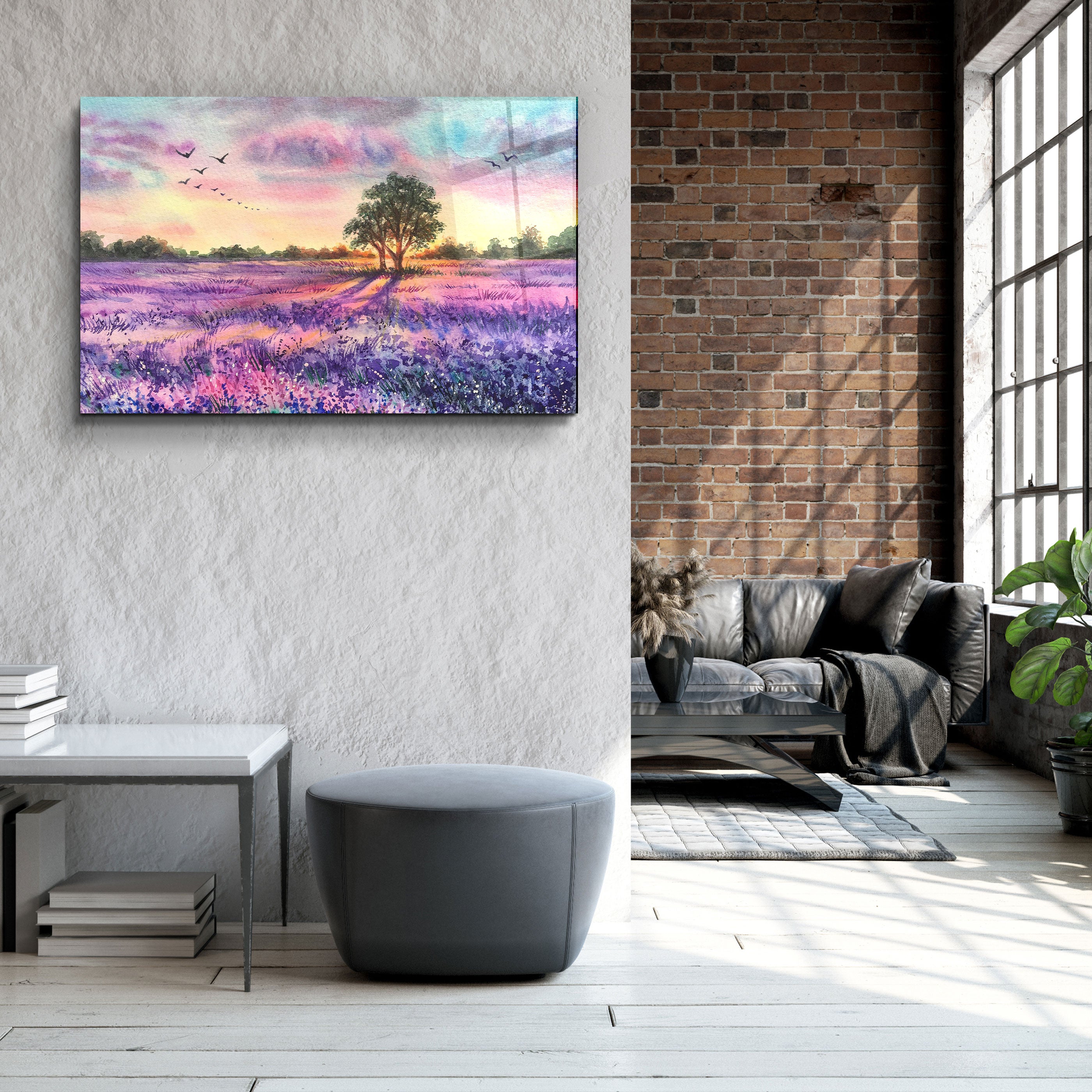 ・"Peinture de prairie au coucher du soleil"・Art mural en verre