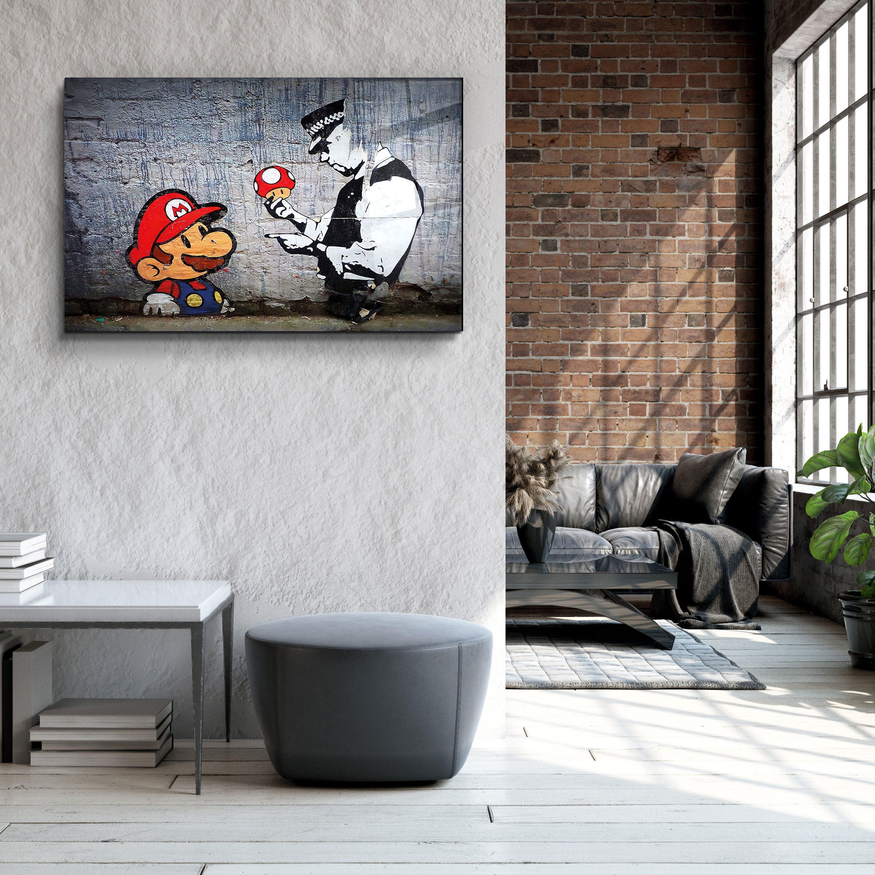 ・"Banksy - Mario avec un policier"・Art mural en verre