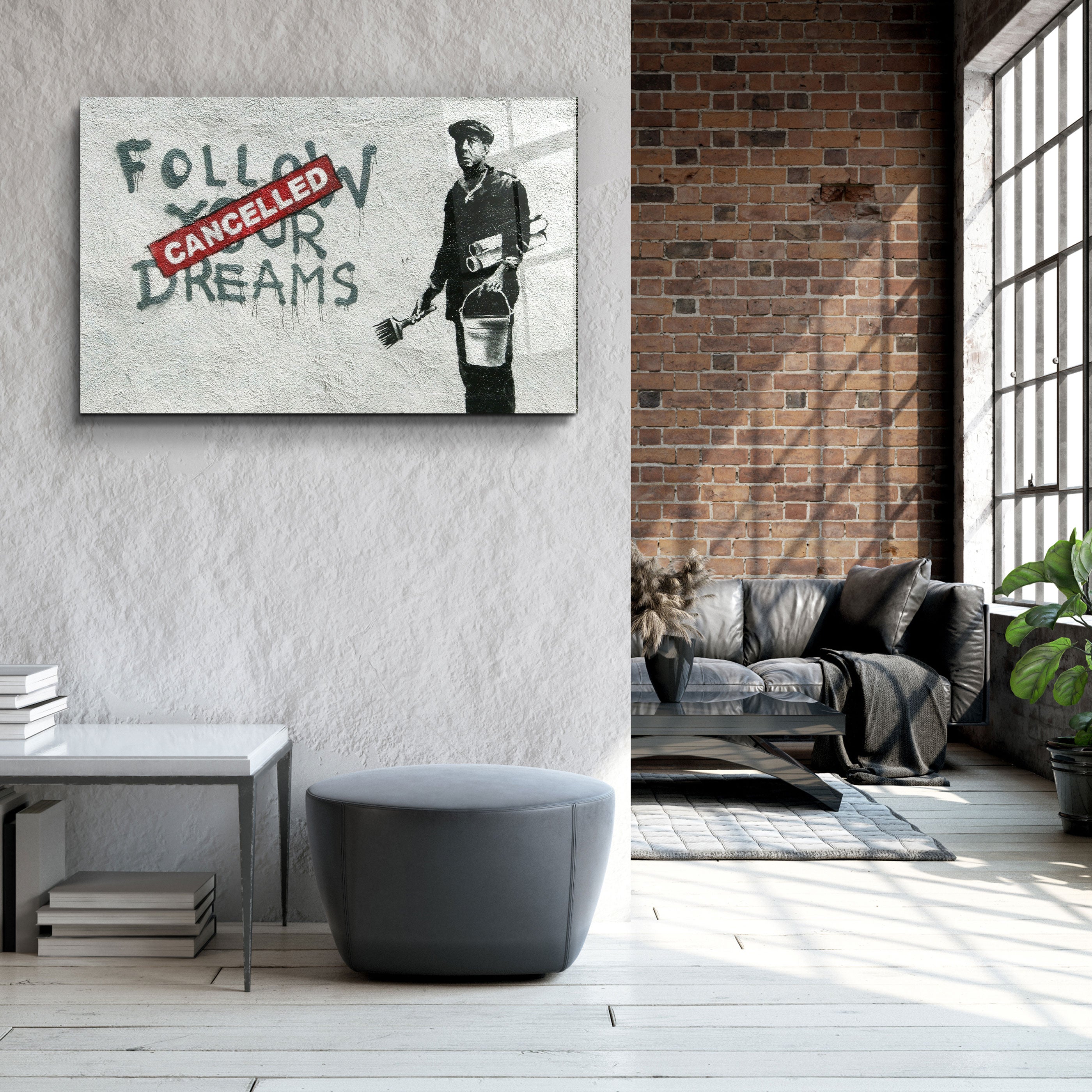 ・"Banksy - Follow Your Dreams-Cancelled"・Glass Wall Art