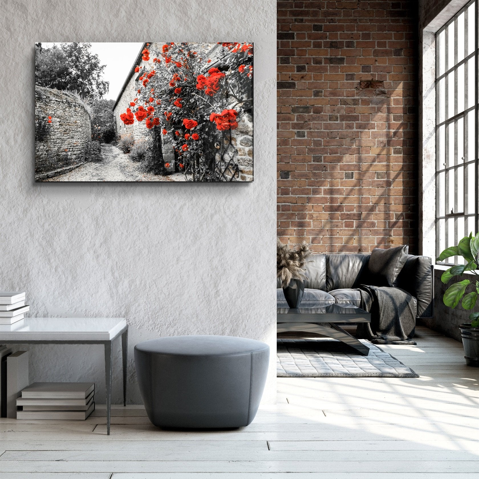 ・"Rose rouge 3"・Art mural en verre