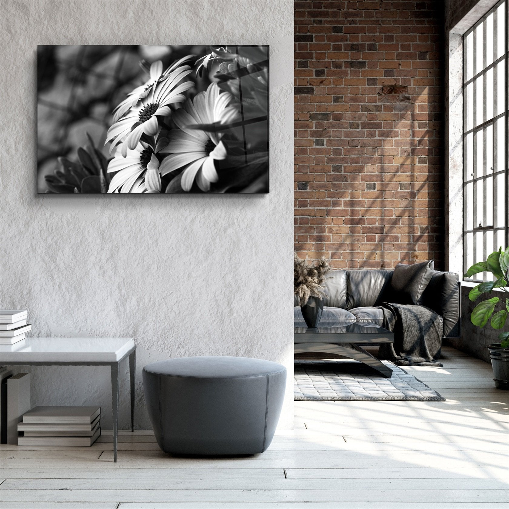 ・"Black - White Flower"・Glass Wall Art