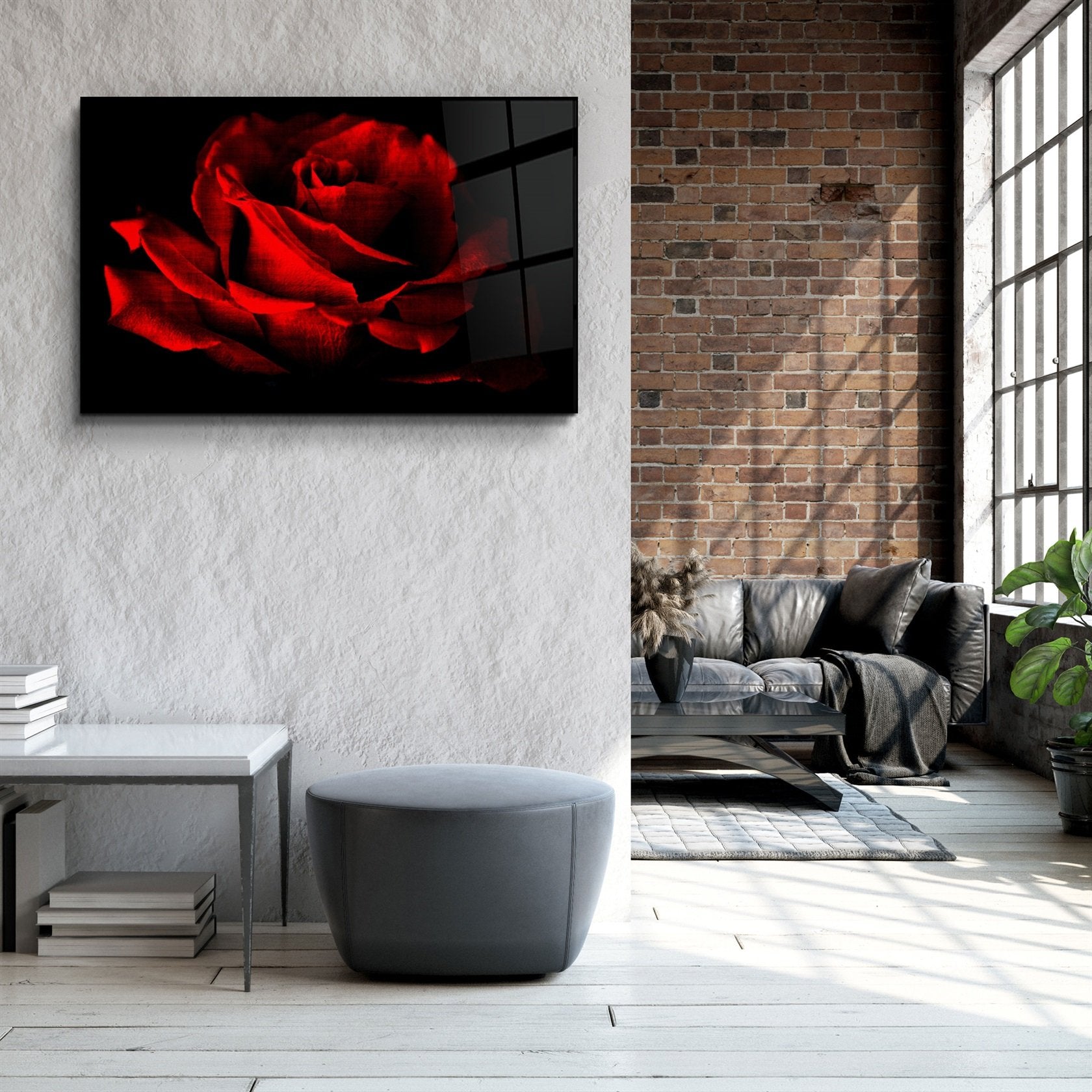 ・"Red Rose Vintage"・Glass Wall Art