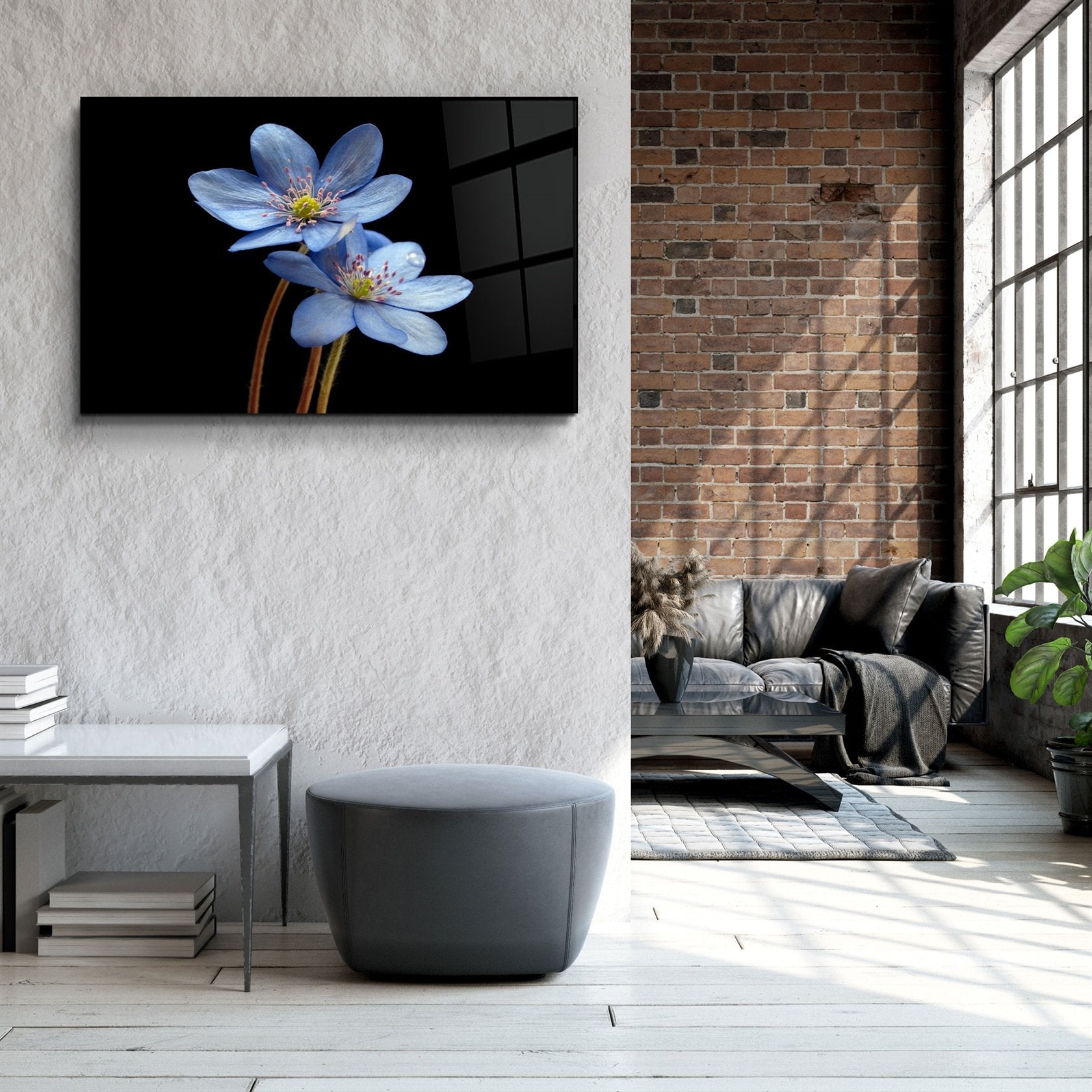 ・"Blue Flower"・Glass Wall Art