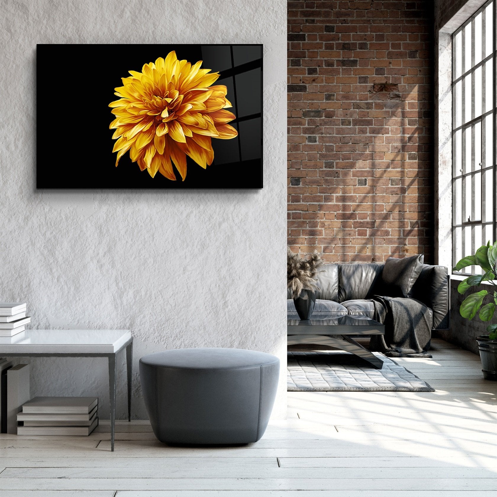 ・"Yellow Flower"・Glass Wall Art