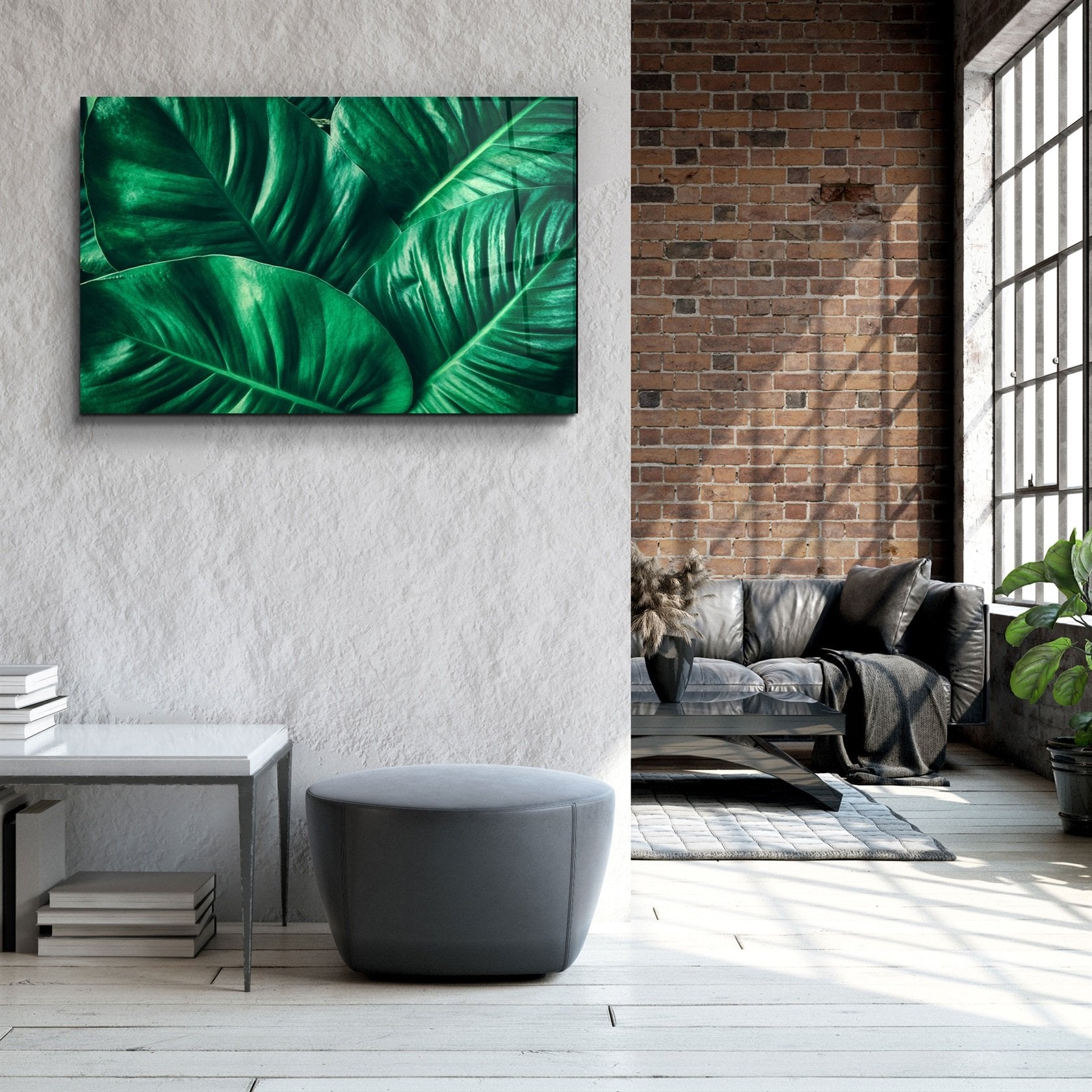 ・"Green Tropical Leaf"・Glass Wall Art