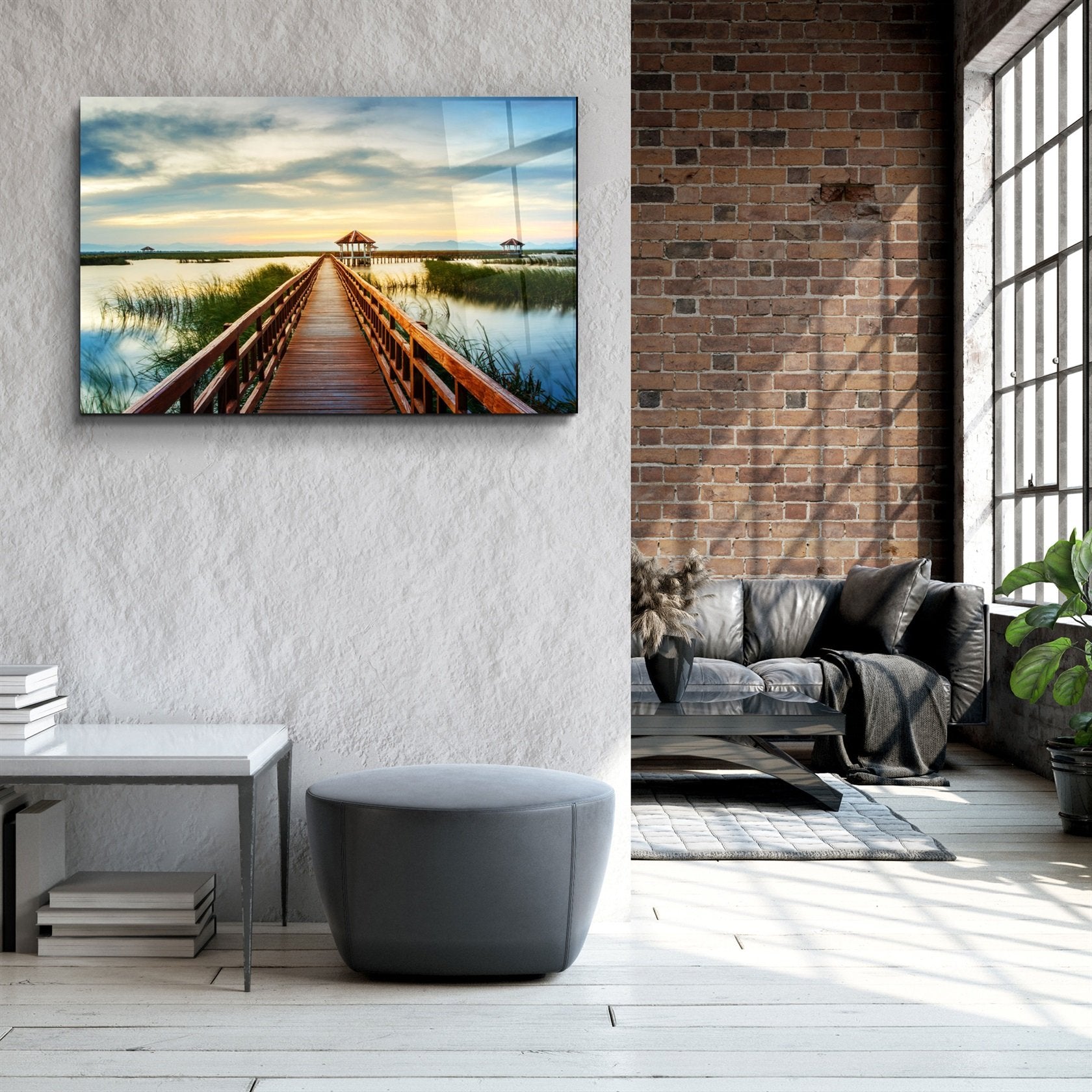 ・"Long Pier on the Lake"・Glass Wall Art