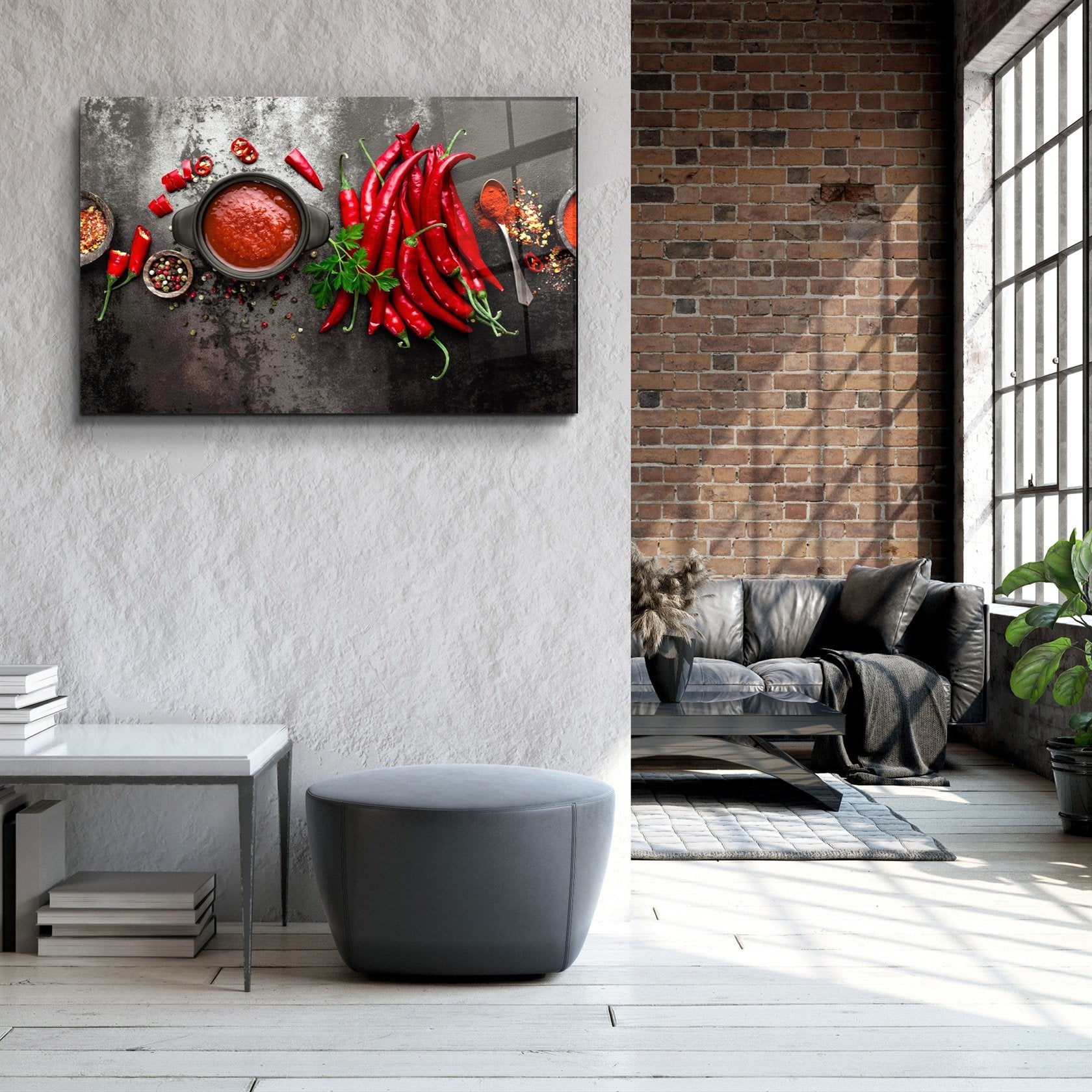 ・"Red Peppers and Sauce"・Glass Wall Art