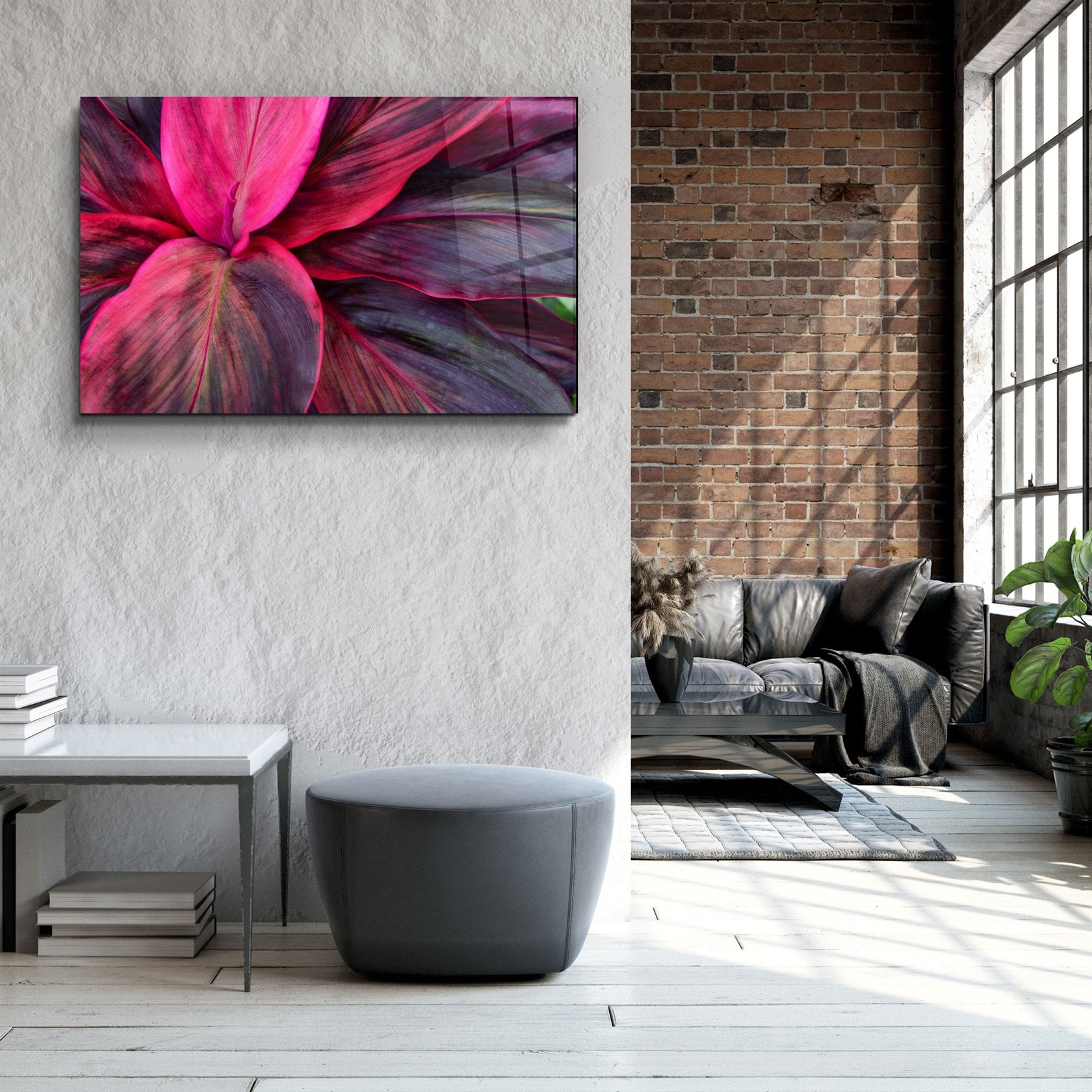 ・"Feuilles roses"・Art mural en verre