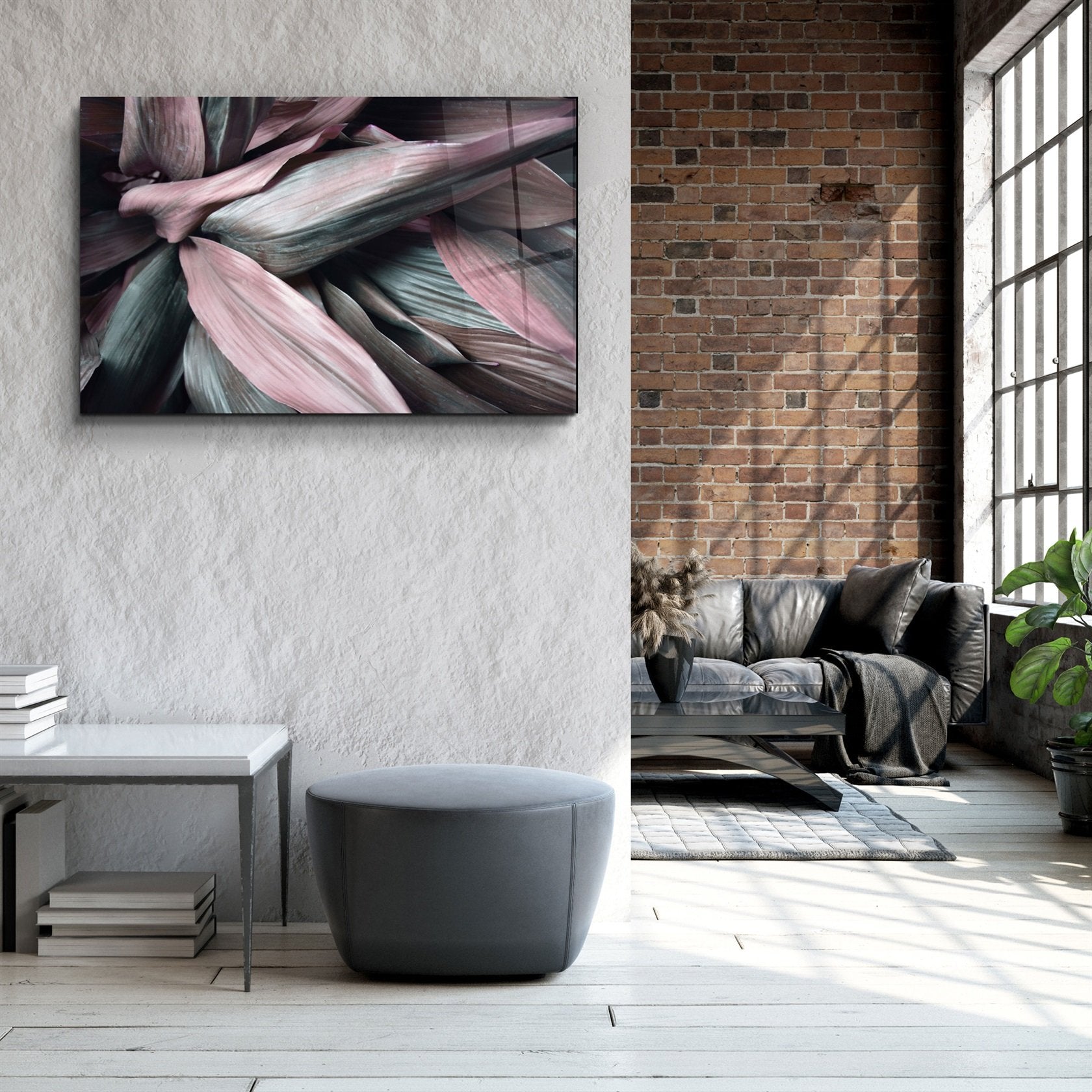 ・"Feuilles roses V2"・Art mural en verre