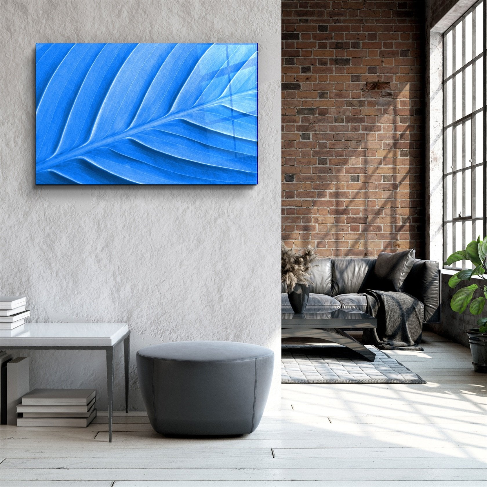 ・"Blue Leaf"・Glass Wall Art