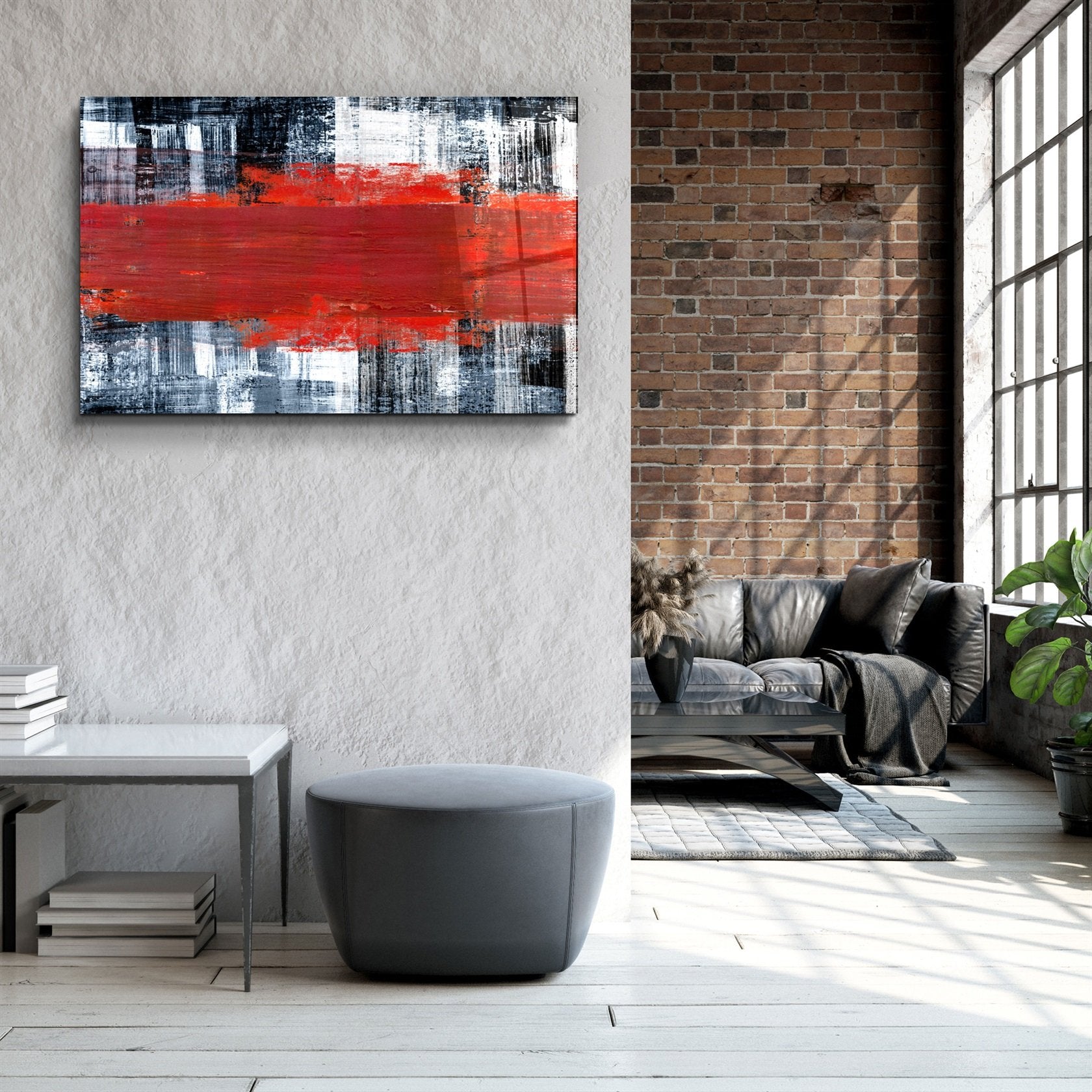 ・"Red Thick Line"・Glass Wall Art