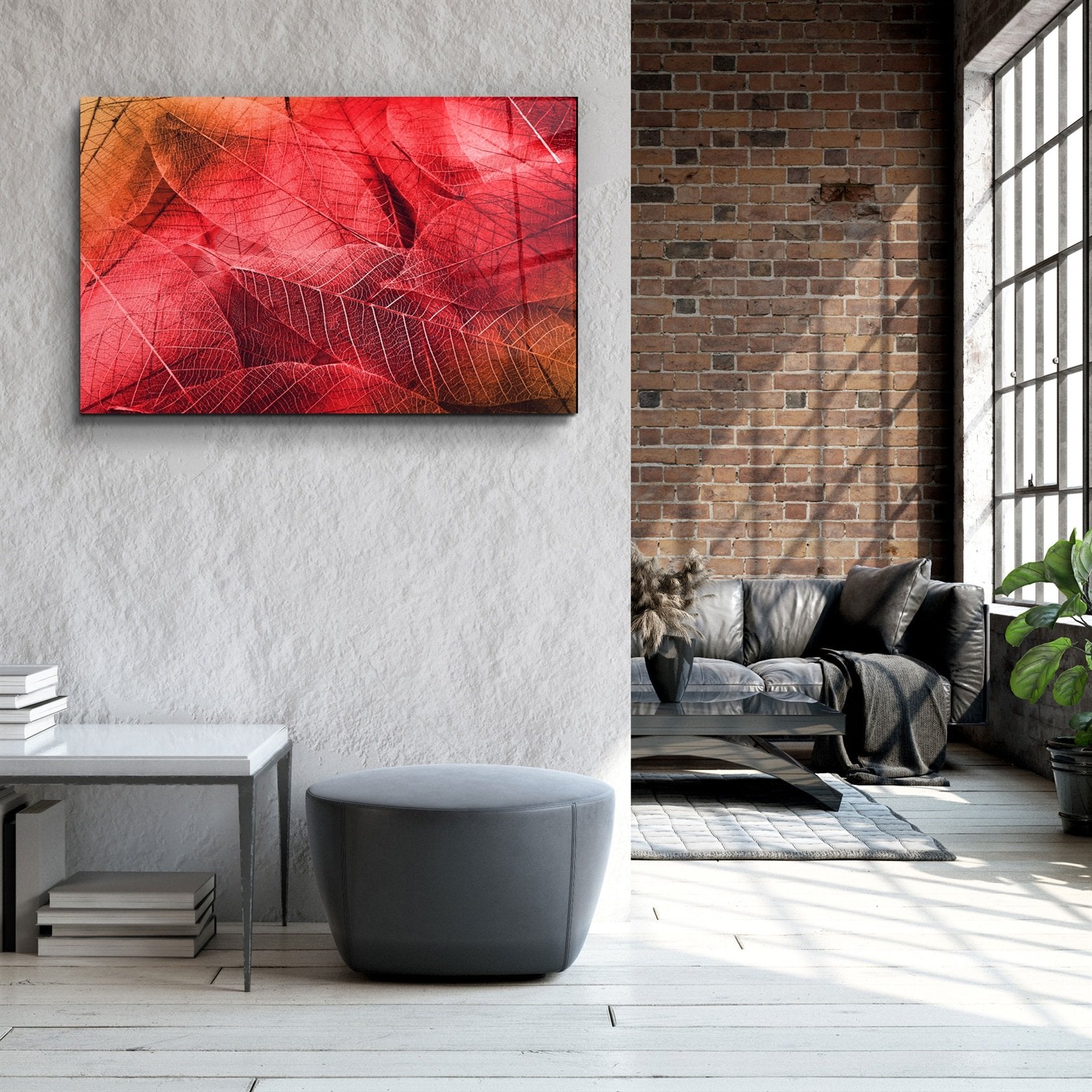 ・"Red Leaves"・Glass Wall Art