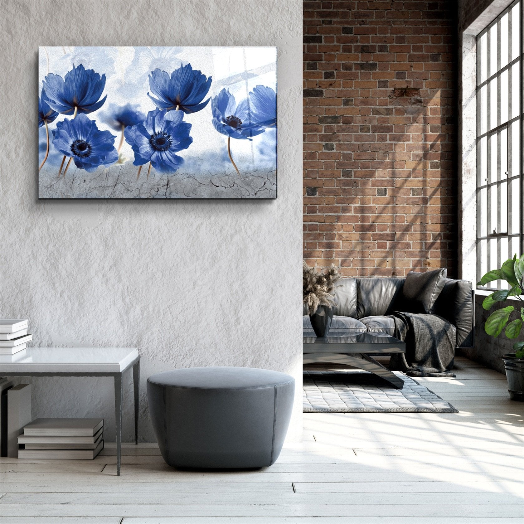 ・"Blue Flowers"・Glass Wall Art