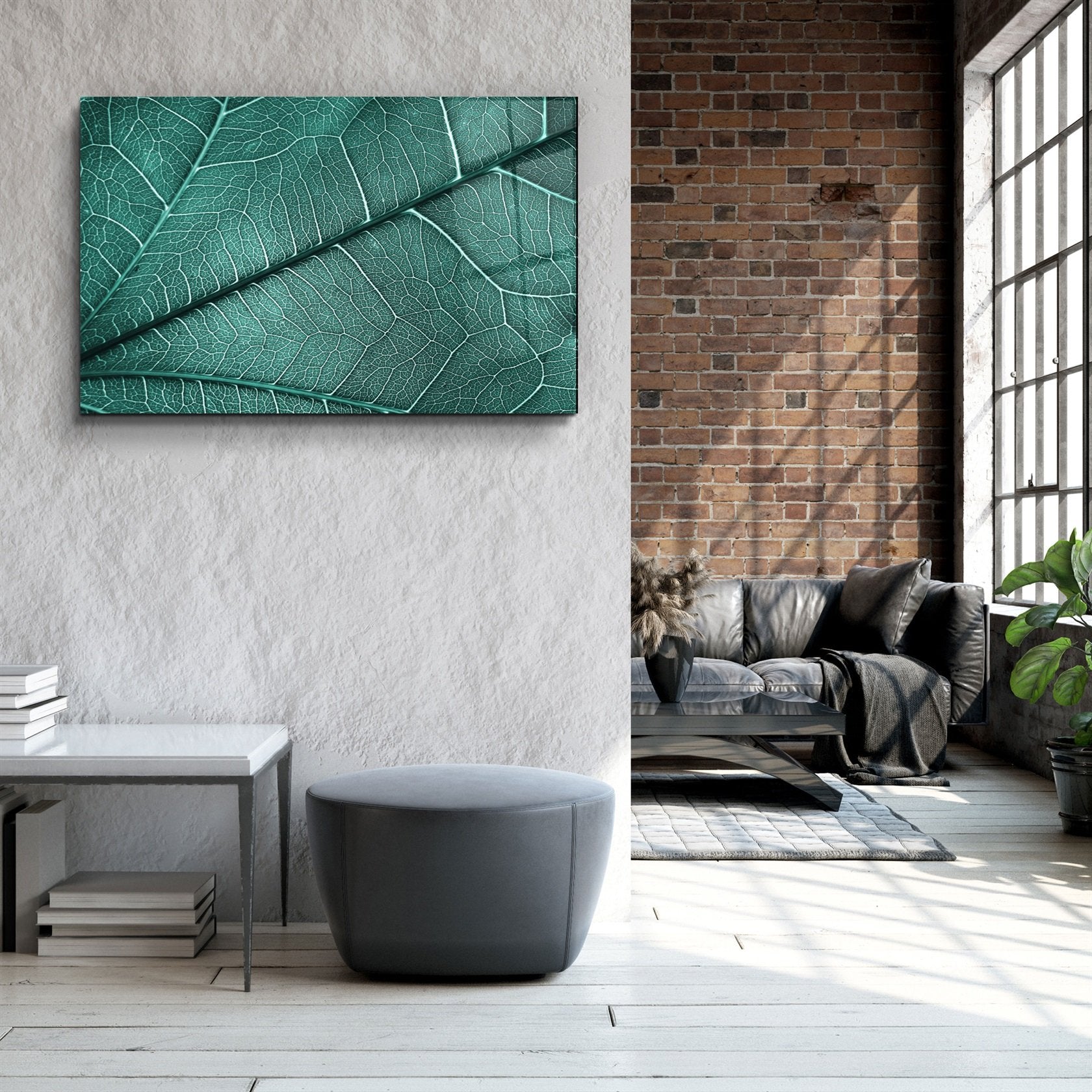 ・"Feuille verte 4"・Art mural en verre