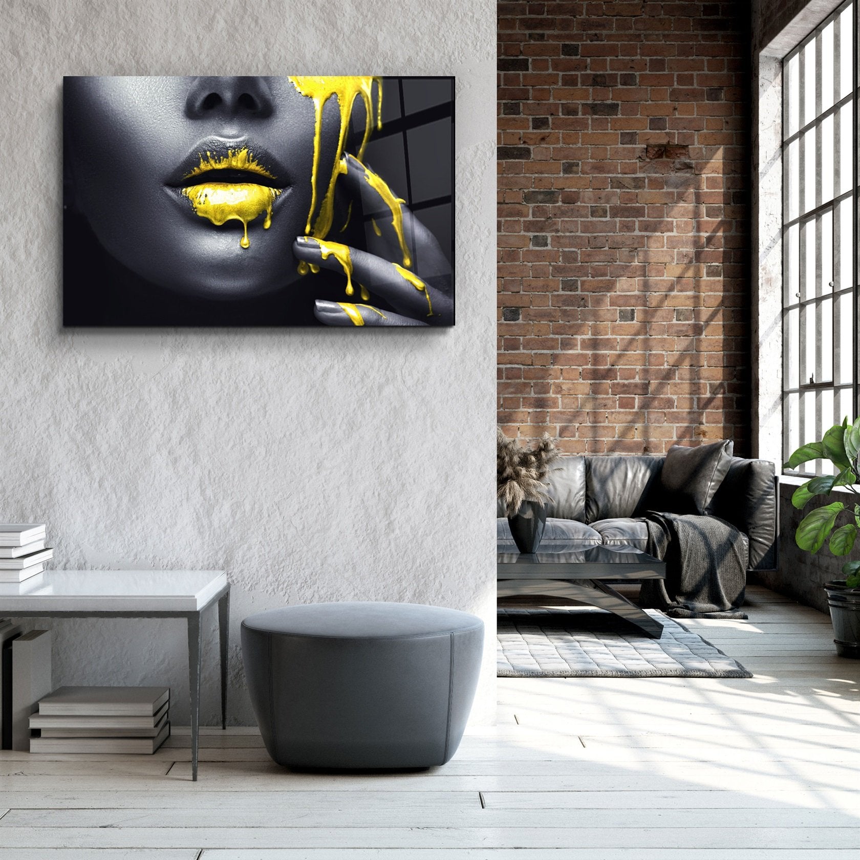 ・"Yellow Lips V2"・Glass Wall Art