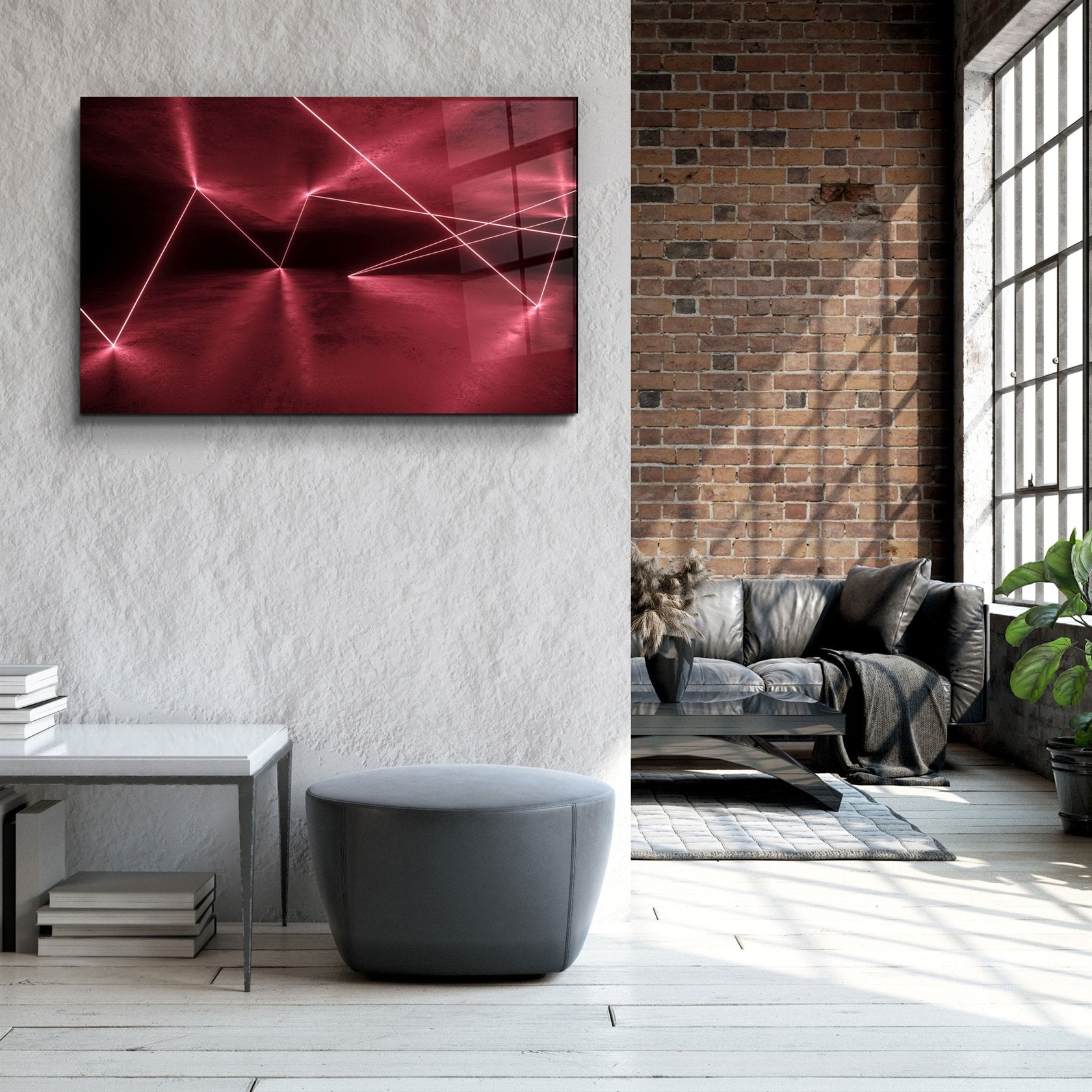 ・"Abstract Neon Lines"・Glass Wall Art