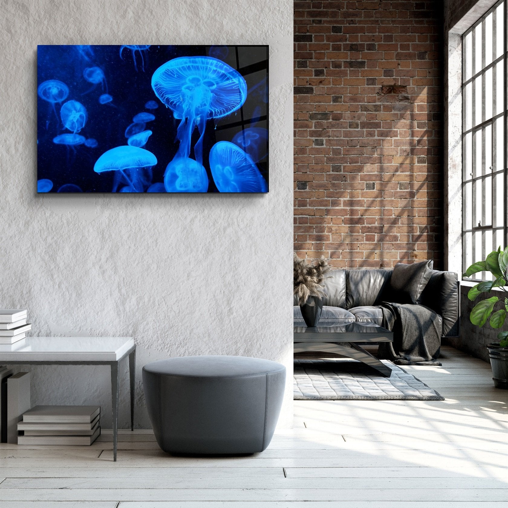 ・"Blue Jellyfish"・Glass Wall Art